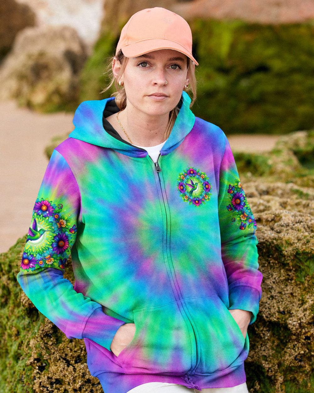 JUST BREATHE HUMMINGBIRD TIE DYE ALL OVER PRINT - TLTR1006252