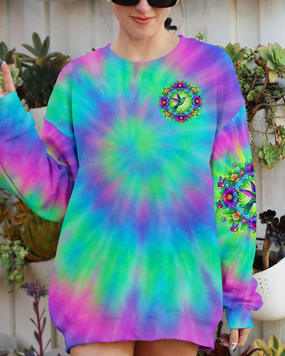 JUST BREATHE HUMMINGBIRD TIE DYE ALL OVER PRINT - TLTR1006252