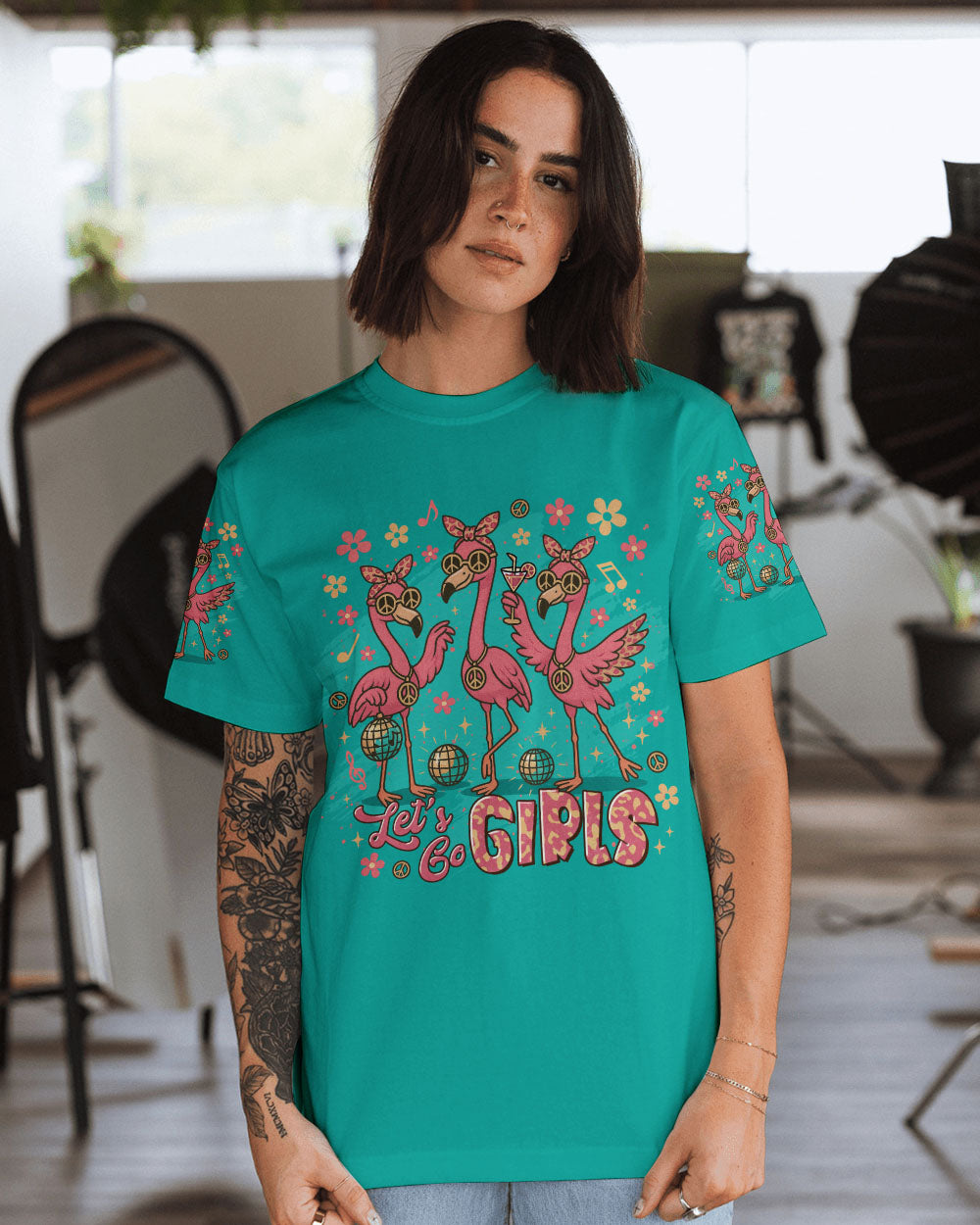 LET'S GO GIRLS LEOPARD FLAMINGO  ALL OVER PRINT  - TLTR1205251