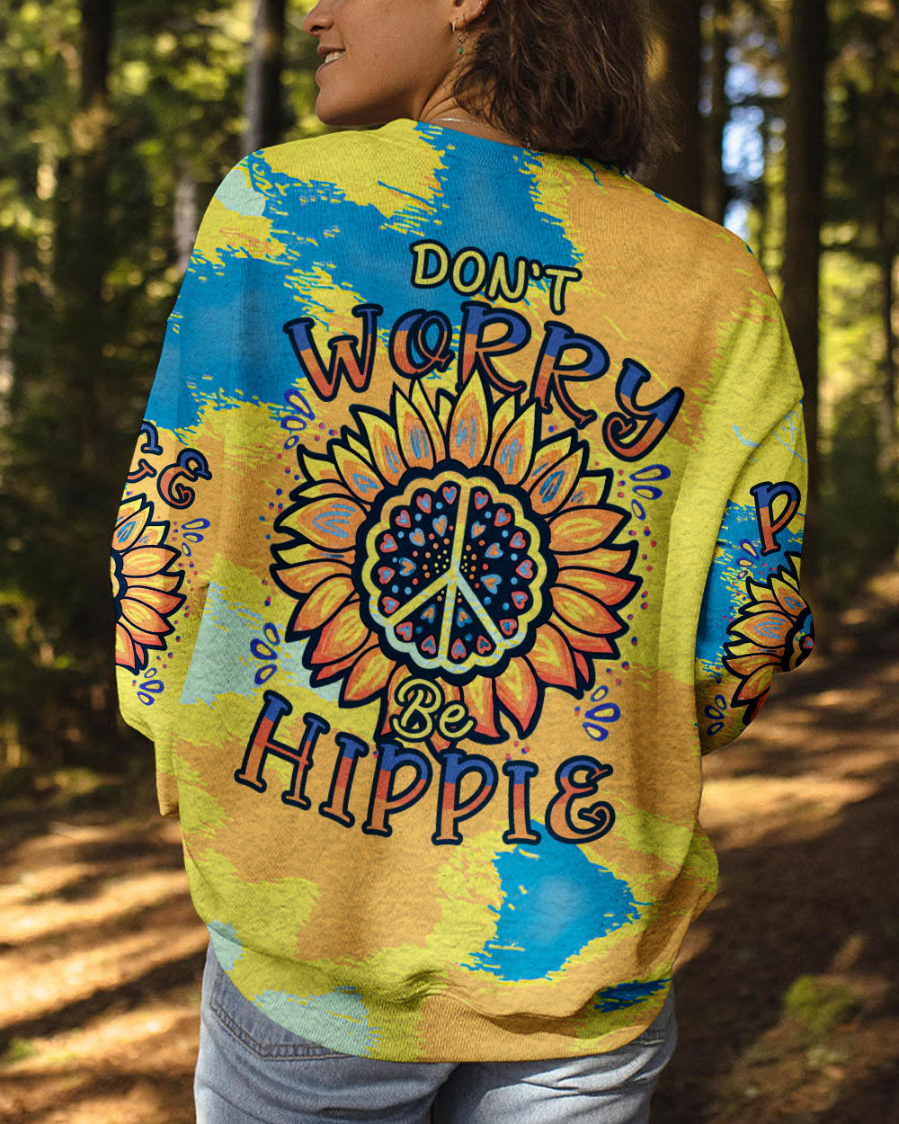 DON'T WORRY BE HIPPIE SUNFLOWER TIE DYE ALL OVER PRINT - TLTR1206231