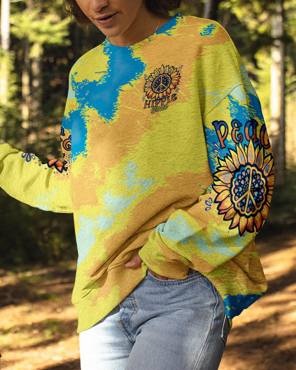 DON'T WORRY BE HIPPIE SUNFLOWER TIE DYE ALL OVER PRINT - TLTR1206231
