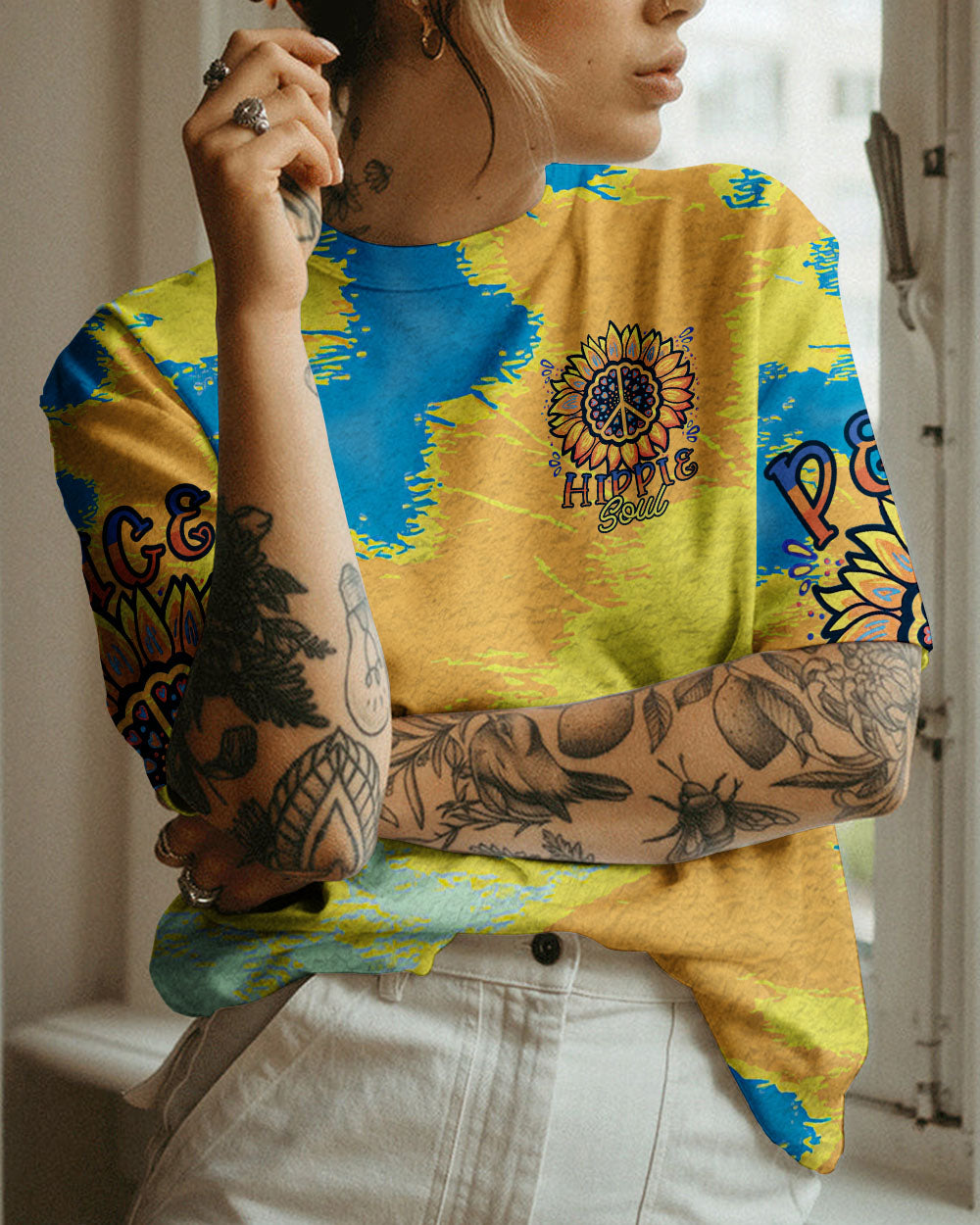 DON'T WORRY BE HIPPIE SUNFLOWER TIE DYE ALL OVER PRINT - TLTR1206231