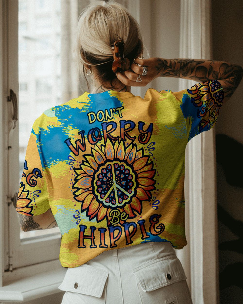 DON'T WORRY BE HIPPIE SUNFLOWER TIE DYE ALL OVER PRINT - TLTR1206231