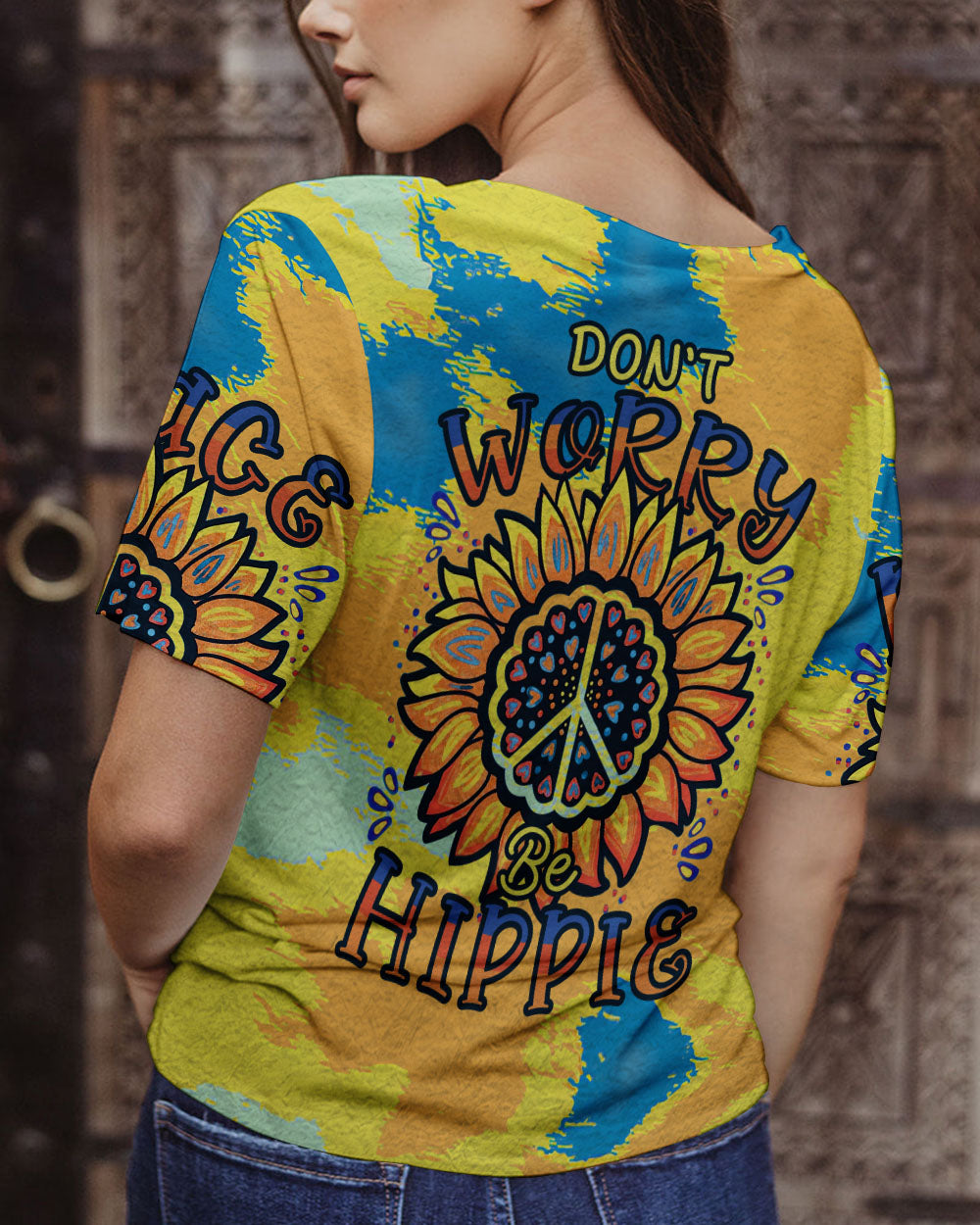DON'T WORRY BE HIPPIE SUNFLOWER TIE DYE ALL OVER PRINT - TLTR1206231