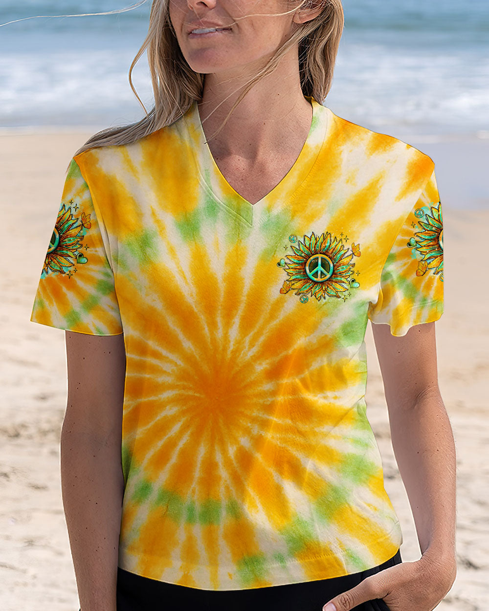 PEACE Y'ALL SUNFLOWER TIE DYE ALL OVER PRINT  - TLTR1807254