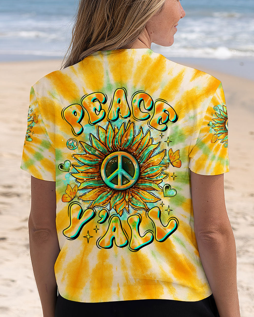 PEACE Y'ALL SUNFLOWER TIE DYE ALL OVER PRINT  - TLTR1807254