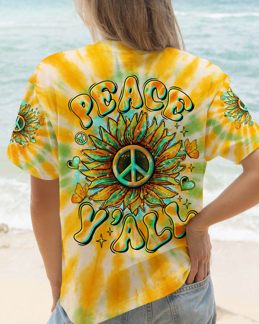 PEACE Y'ALL SUNFLOWER TIE DYE ALL OVER PRINT  - TLTR1807254