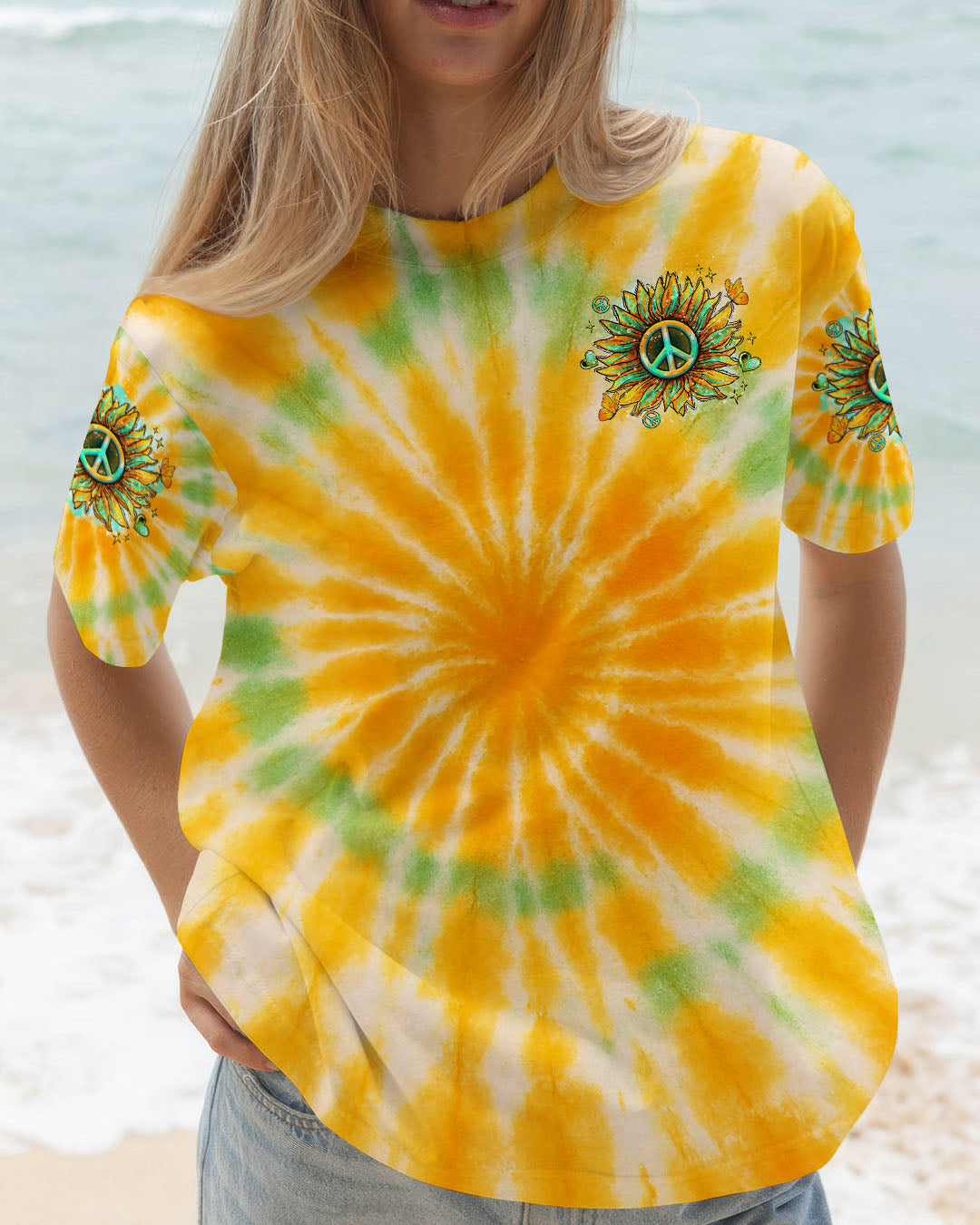 PEACE Y'ALL SUNFLOWER TIE DYE ALL OVER PRINT  - TLTR1807254