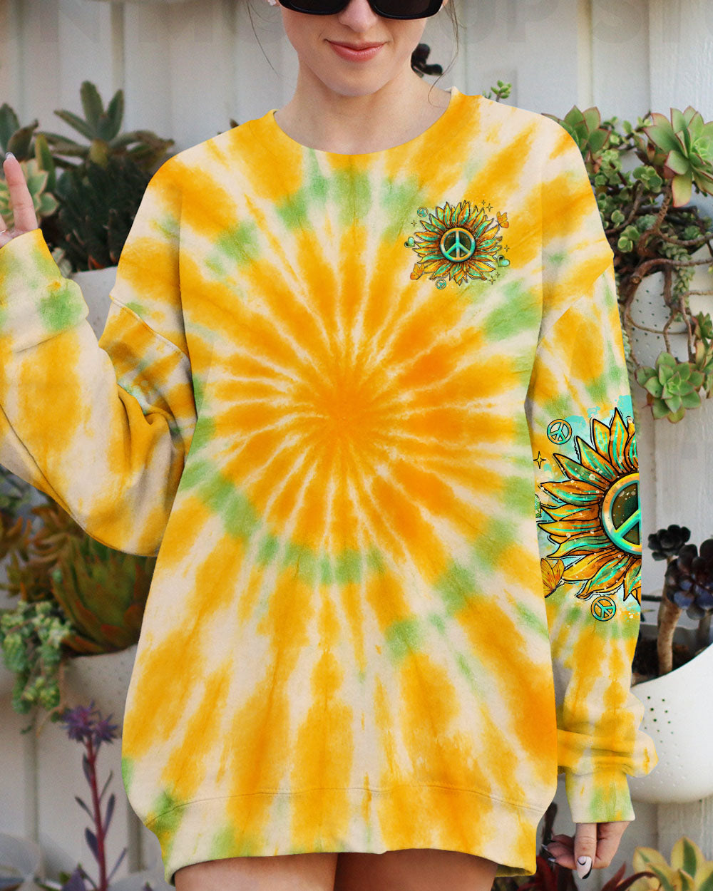 PEACE Y'ALL SUNFLOWER TIE DYE ALL OVER PRINT  - TLTR1807254
