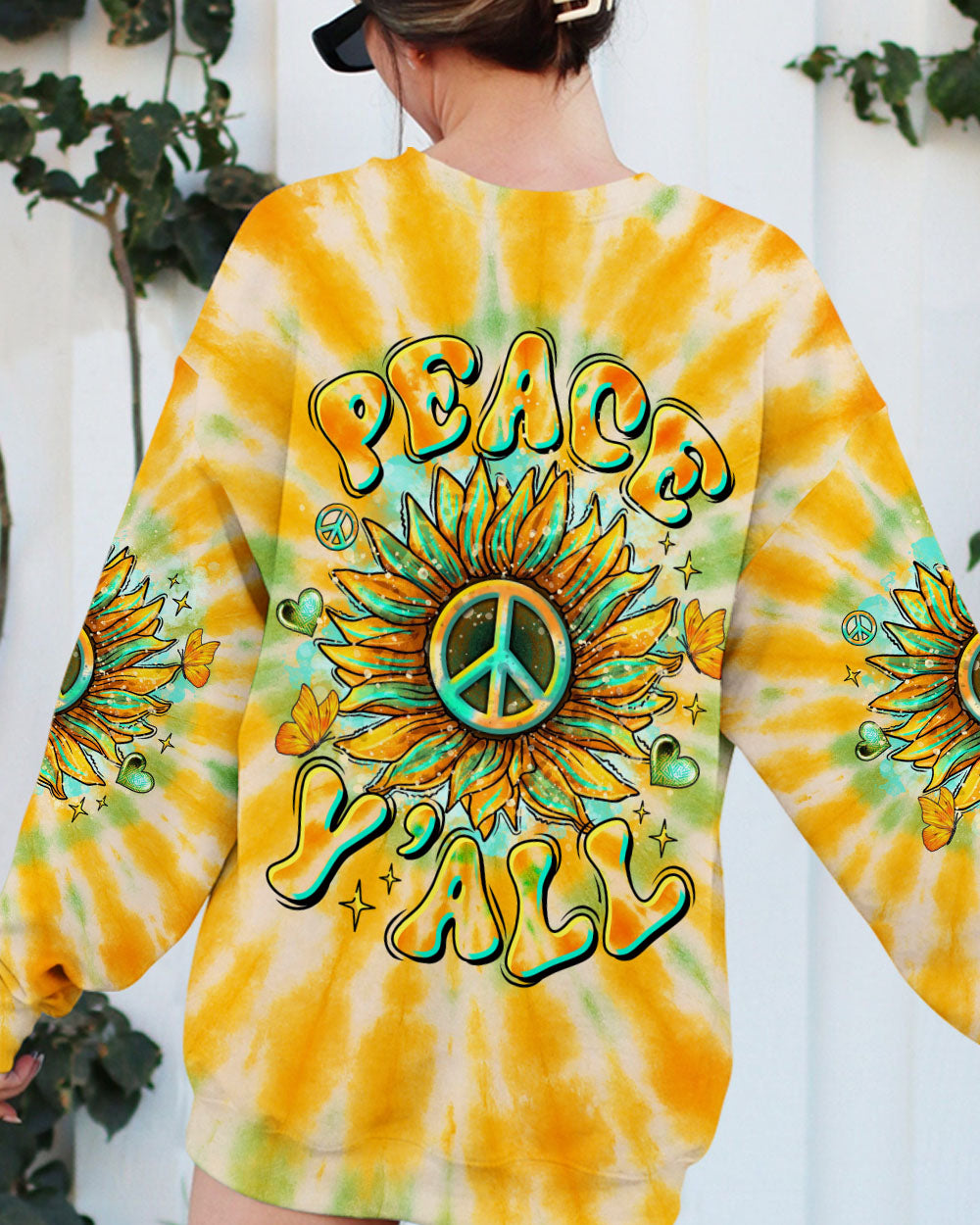 PEACE Y'ALL SUNFLOWER TIE DYE ALL OVER PRINT  - TLTR1807254