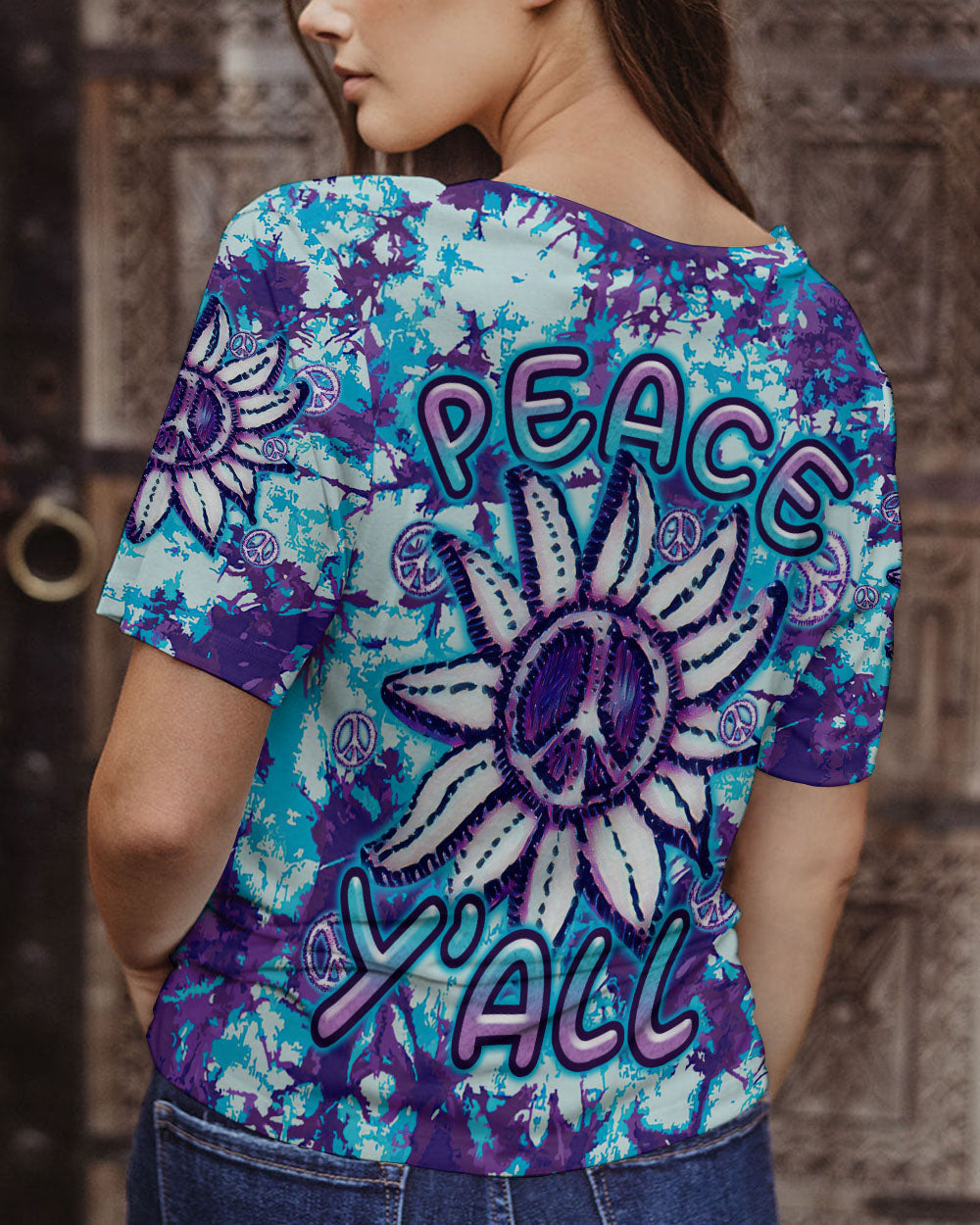 PEACE Y'ALL SUNFLOWER ALL OVER PRINT - TLTR2006234