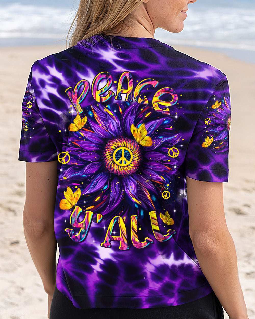 PEACE Y'ALL SUNFLOWER TIE DYE ALL OVER PRINT  - TLTR2402254