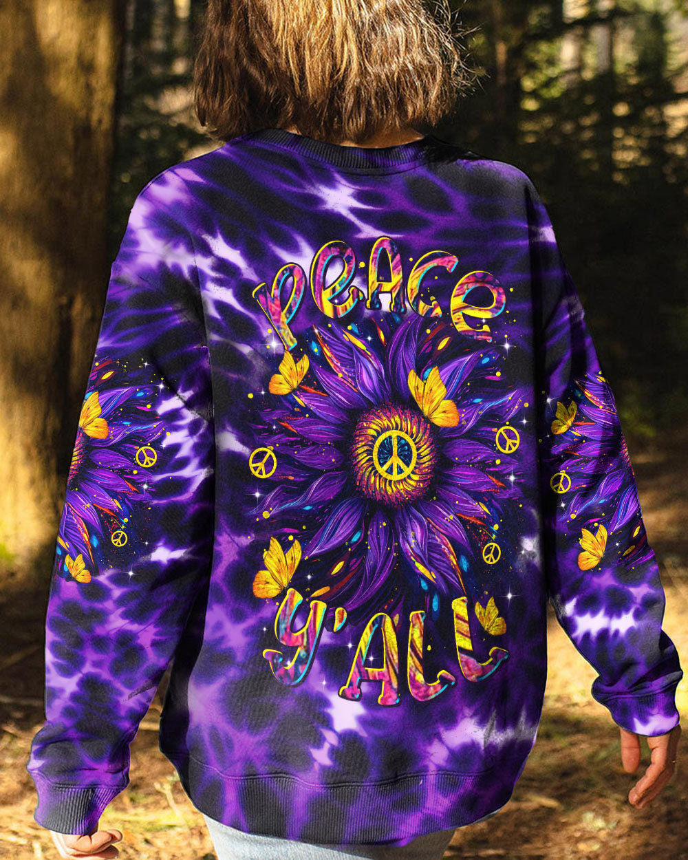 PEACE Y'ALL SUNFLOWER TIE DYE ALL OVER PRINT  - TLTR2402254