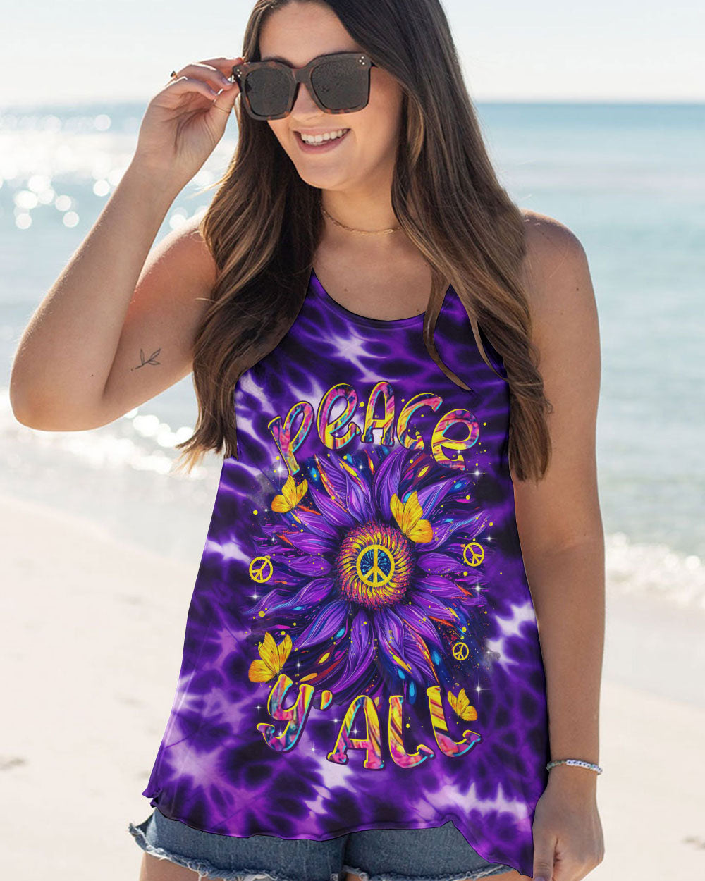 PEACE Y'ALL SUNFLOWER TIE DYE ALL OVER PRINT  - TLTR2402254