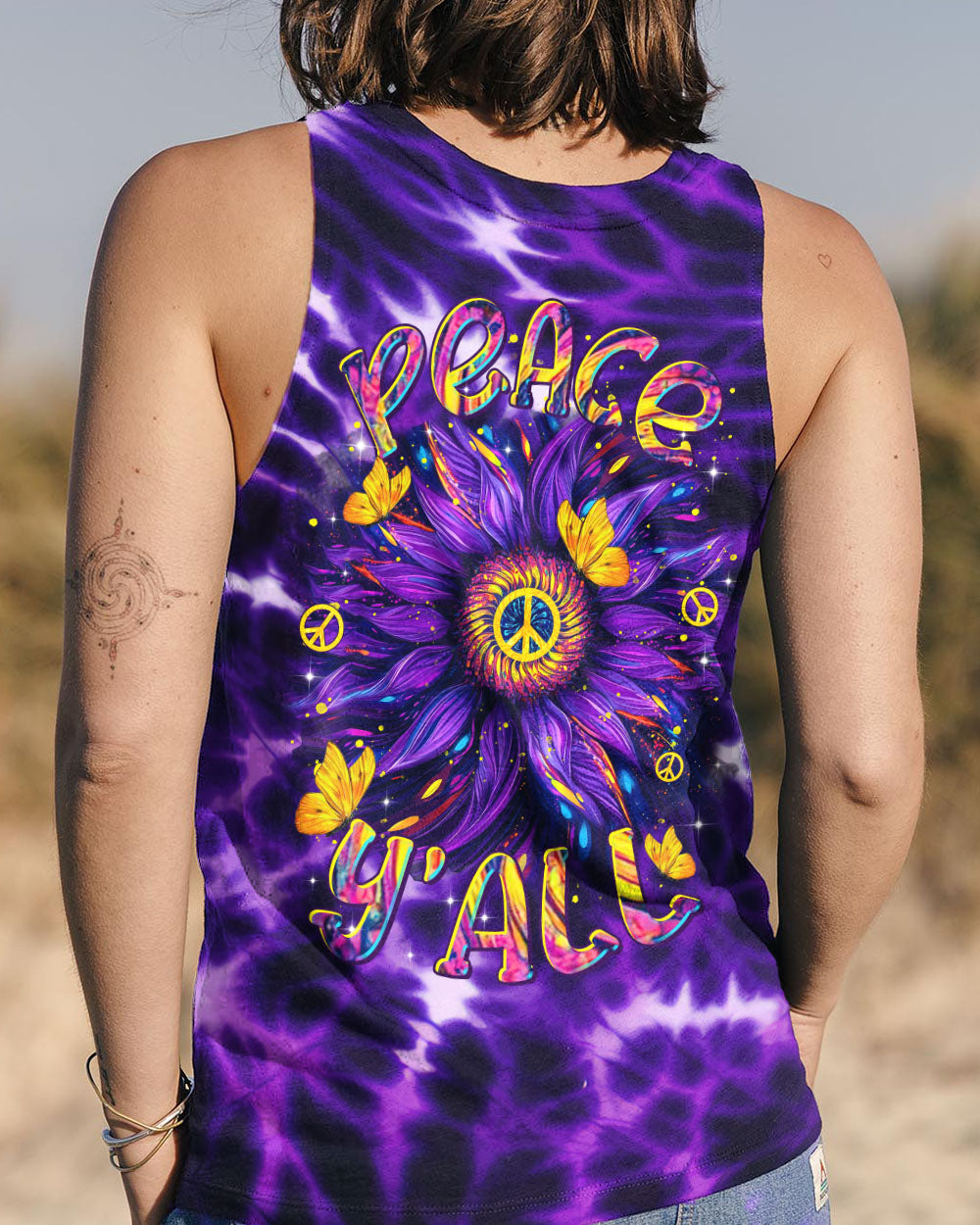 PEACE Y'ALL SUNFLOWER TIE DYE ALL OVER PRINT  - TLTR2402254