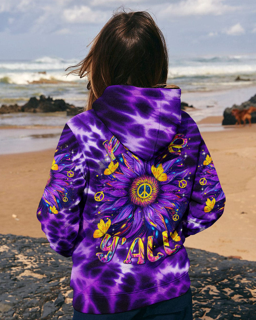 PEACE Y'ALL SUNFLOWER TIE DYE ALL OVER PRINT  - TLTR2402254
