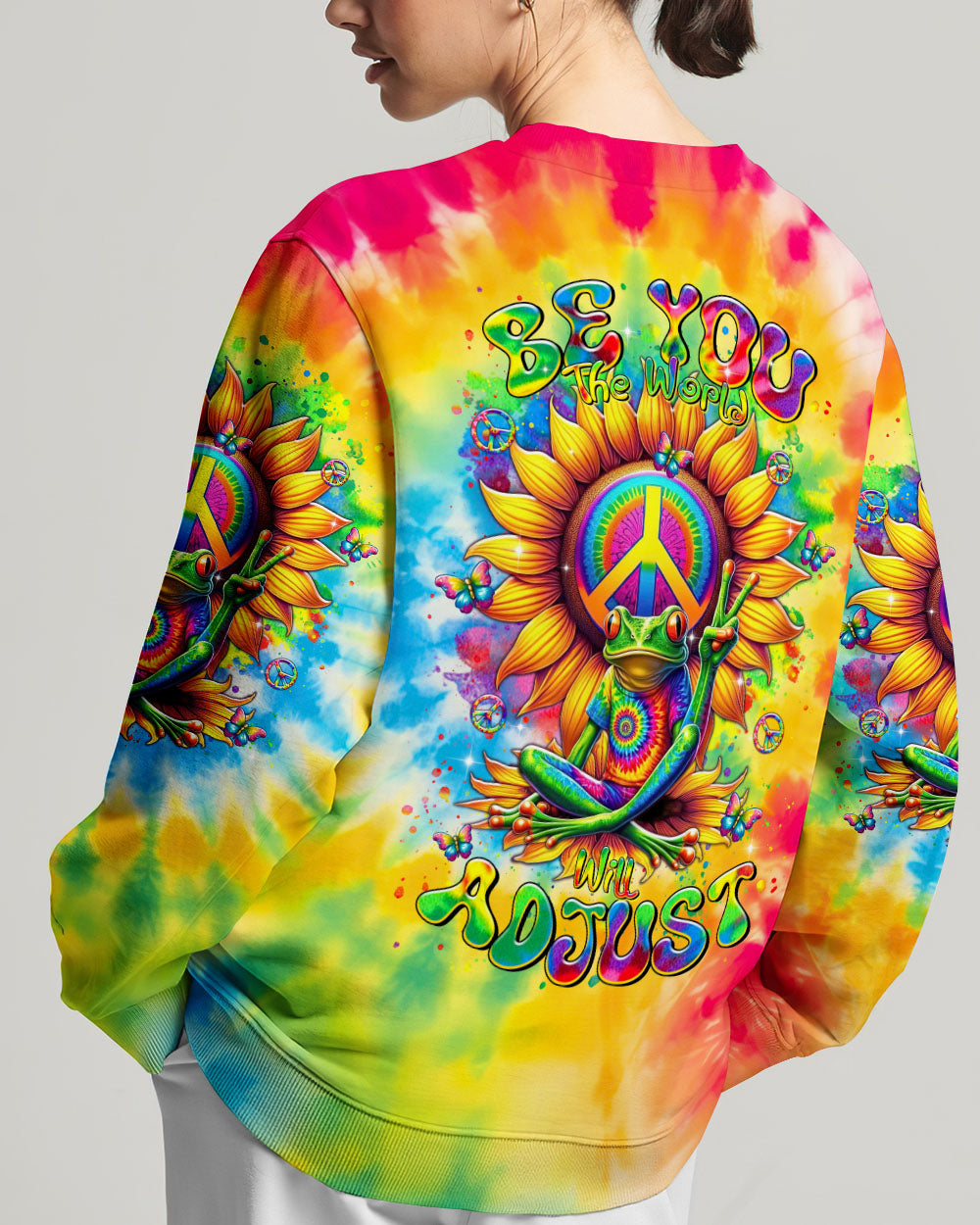 BE YOU THE WORLD WILL ADJUST FROG SUNFLOWER ALL OVER PRINT - TLTR2806241