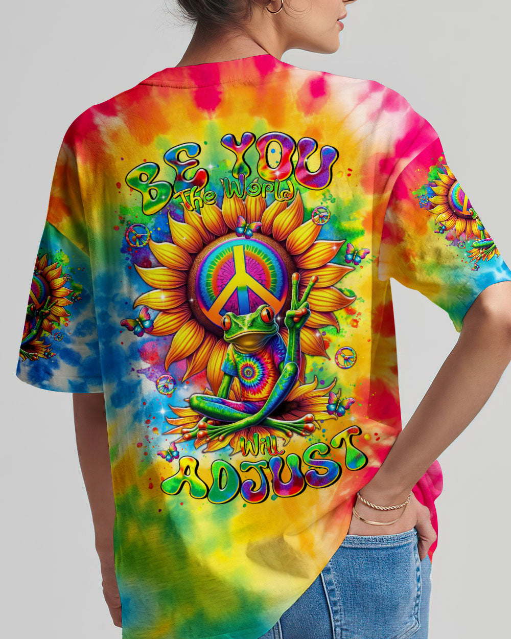 BE YOU THE WORLD WILL ADJUST FROG SUNFLOWER ALL OVER PRINT - TLTR2806241