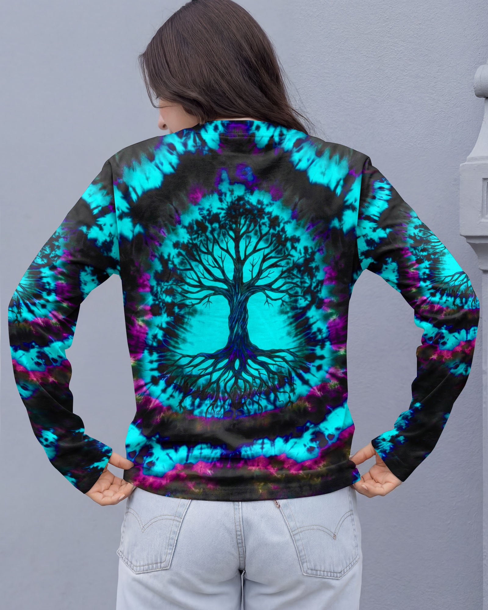 NEON TEAL SWIRL TREE OF LIFE ALL OVER PRINT - YHHN0202262