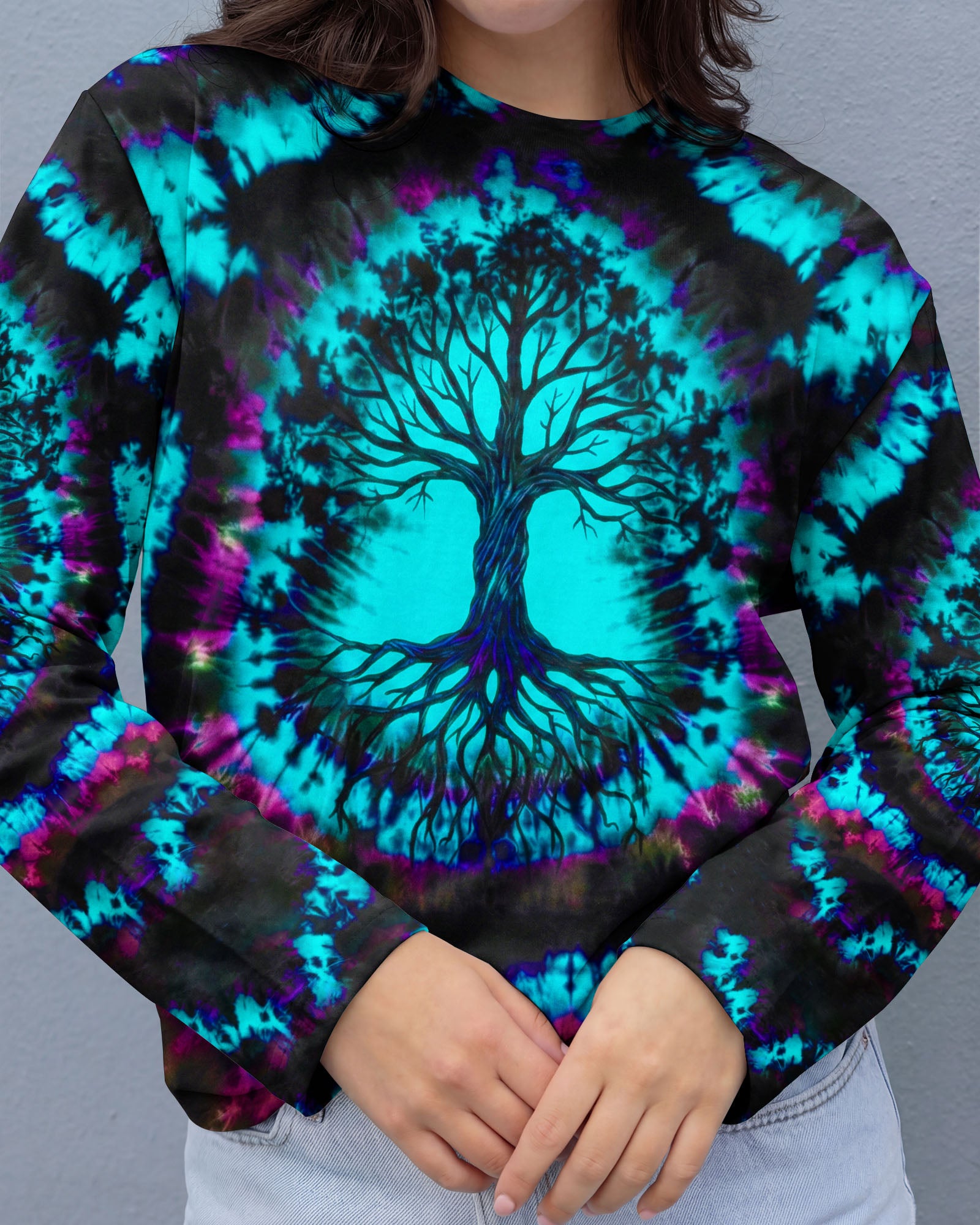 NEON TEAL SWIRL TREE OF LIFE ALL OVER PRINT - YHHN0202262