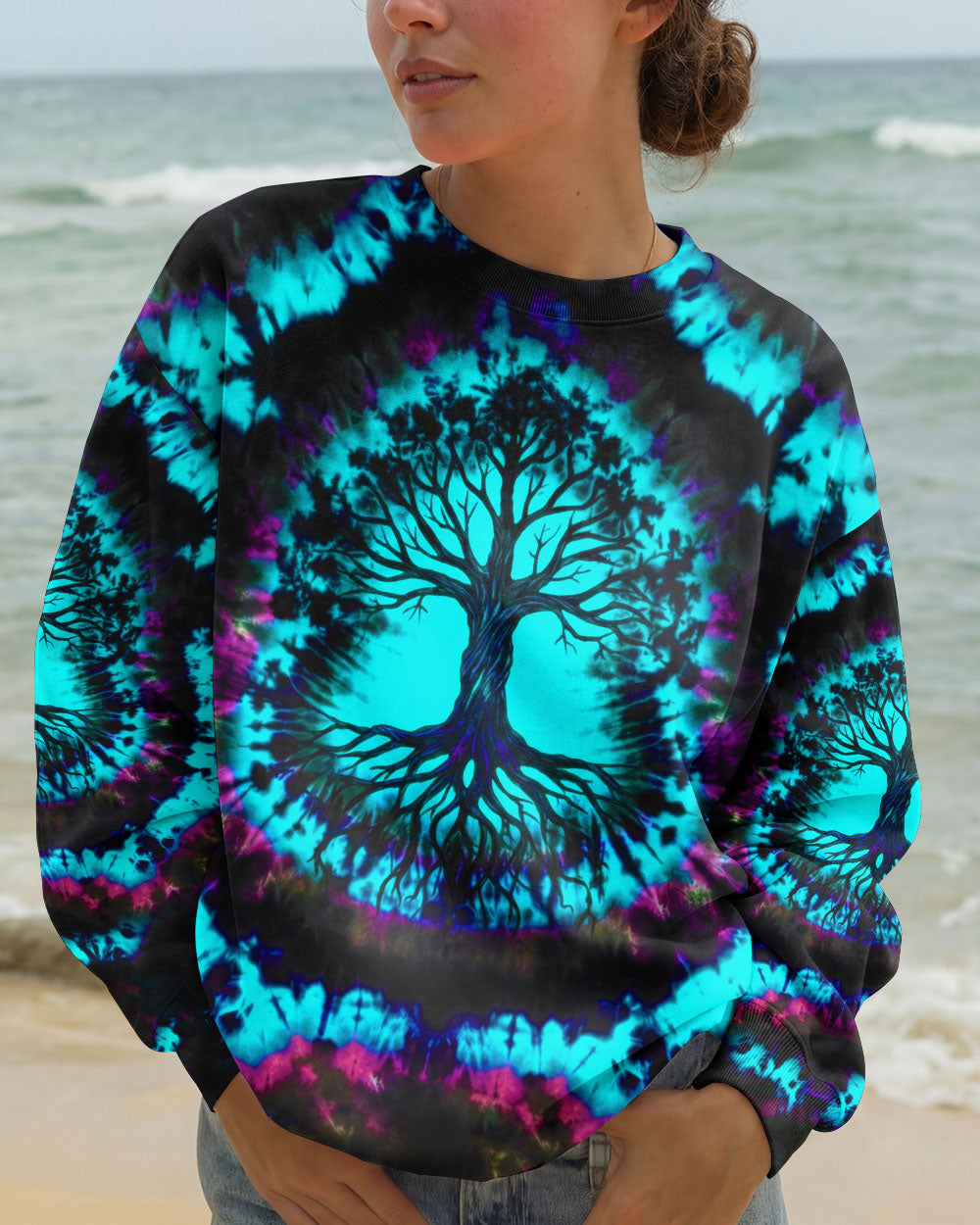 NEON TEAL SWIRL TREE OF LIFE ALL OVER PRINT - YHHN0202262