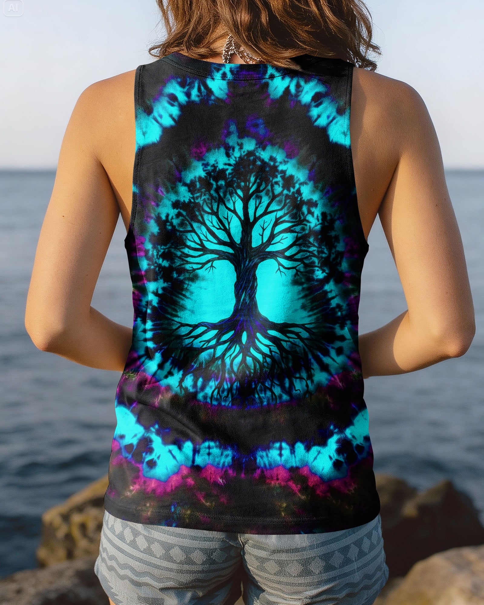 NEON TEAL SWIRL TREE OF LIFE ALL OVER PRINT - YHHN0202262
