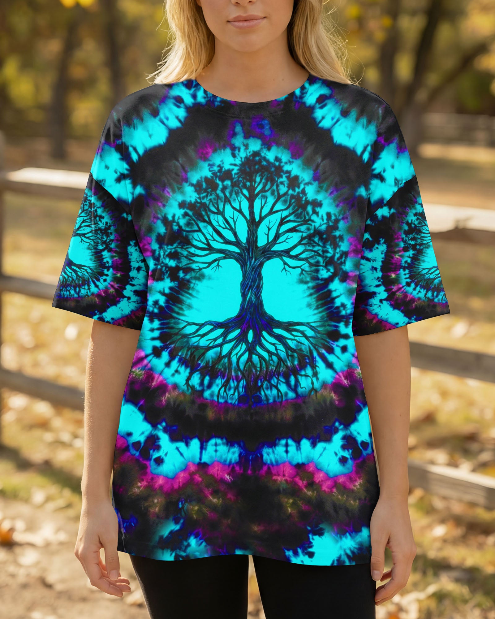 NEON TEAL SWIRL TREE OF LIFE ALL OVER PRINT - YHHN0202262