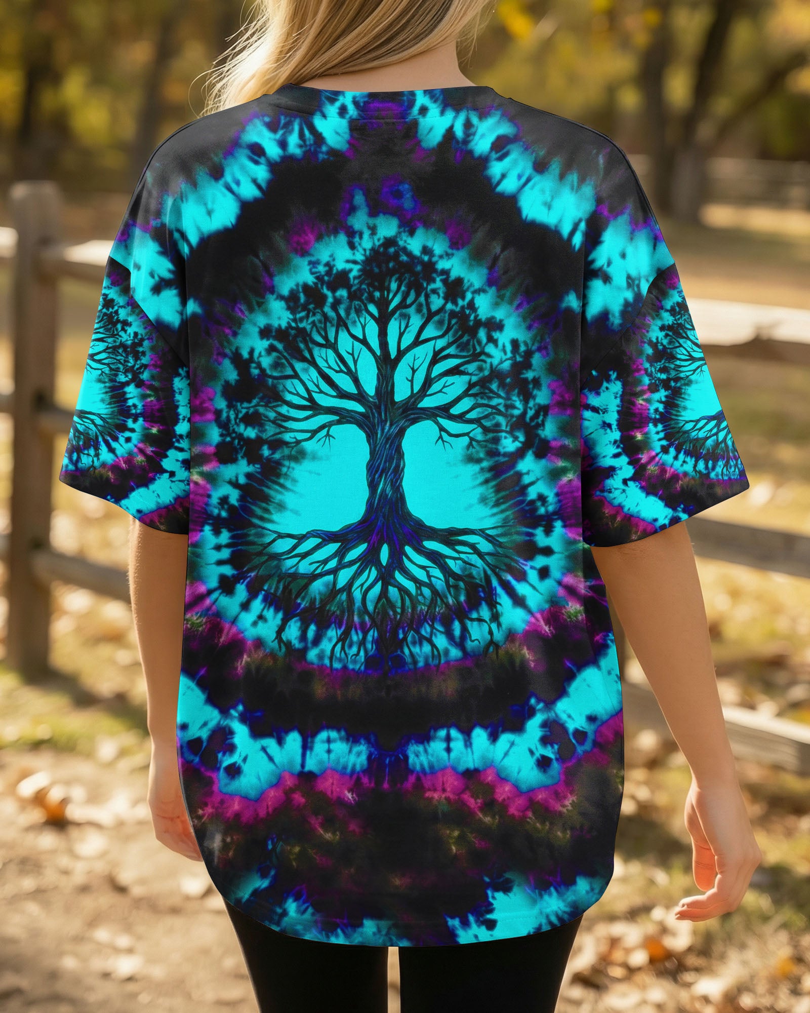 NEON TEAL SWIRL TREE OF LIFE ALL OVER PRINT - YHHN0202262