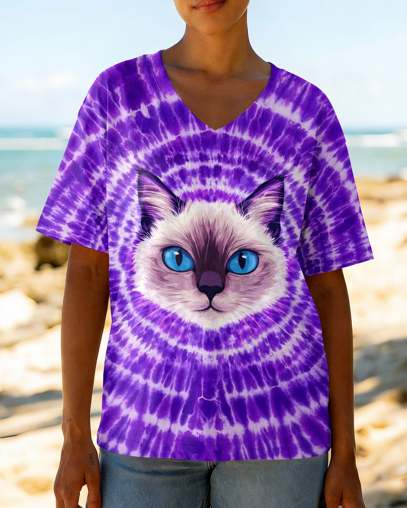 CAT FACE PURPLE SWIRL ALL OVER PRINT - TLTW0403263