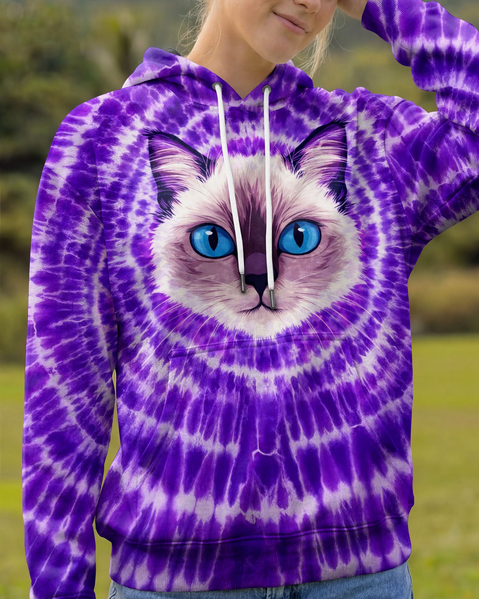 CAT FACE PURPLE SWIRL ALL OVER PRINT - TLTW0403263