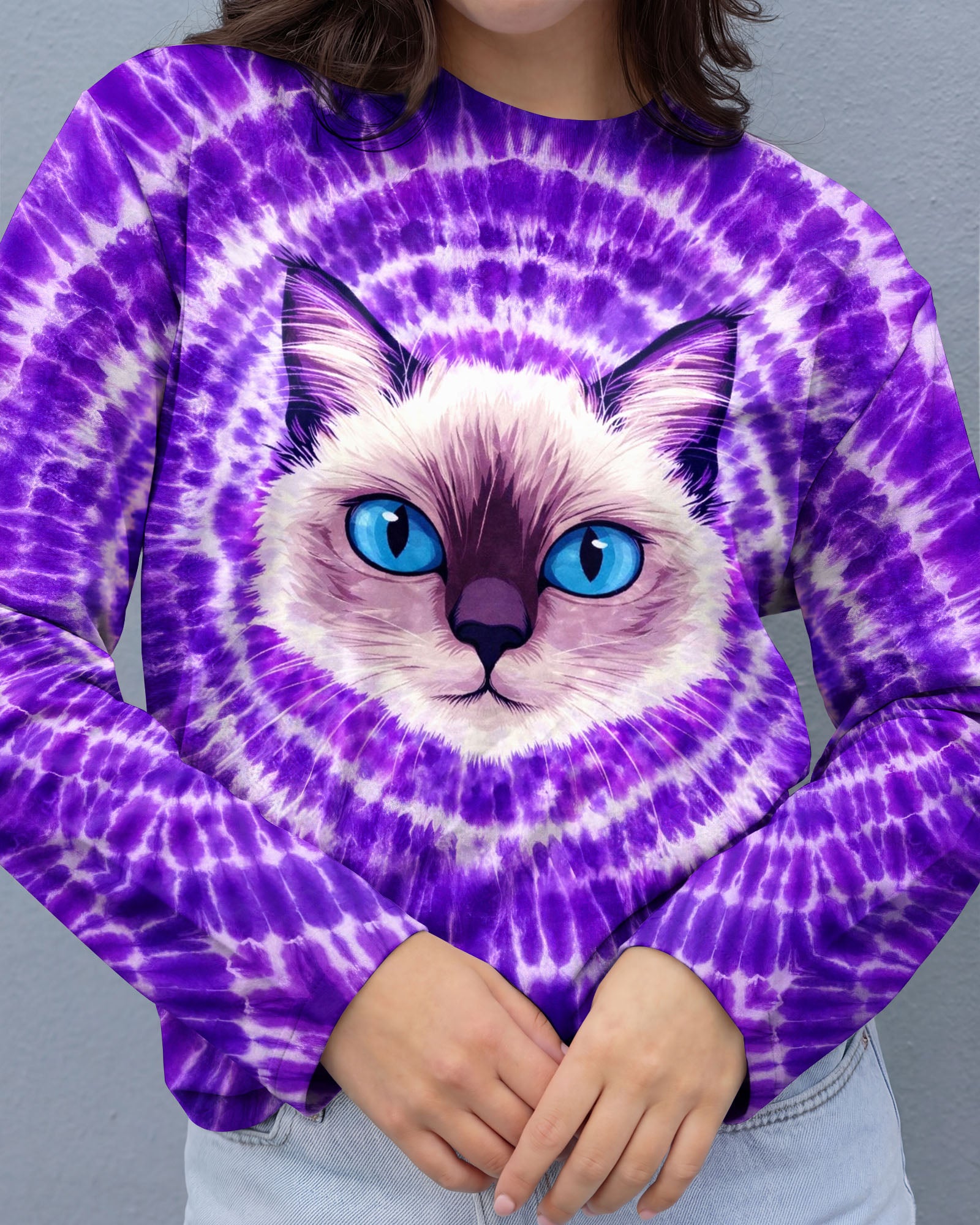 CAT FACE PURPLE SWIRL ALL OVER PRINT - TLTW0403263