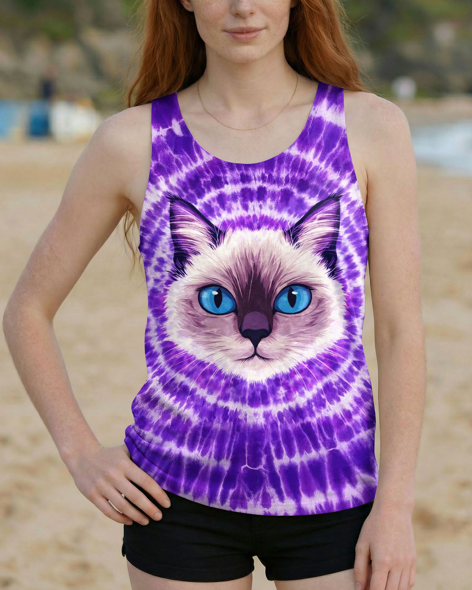 CAT FACE PURPLE SWIRL ALL OVER PRINT - TLTW0403263