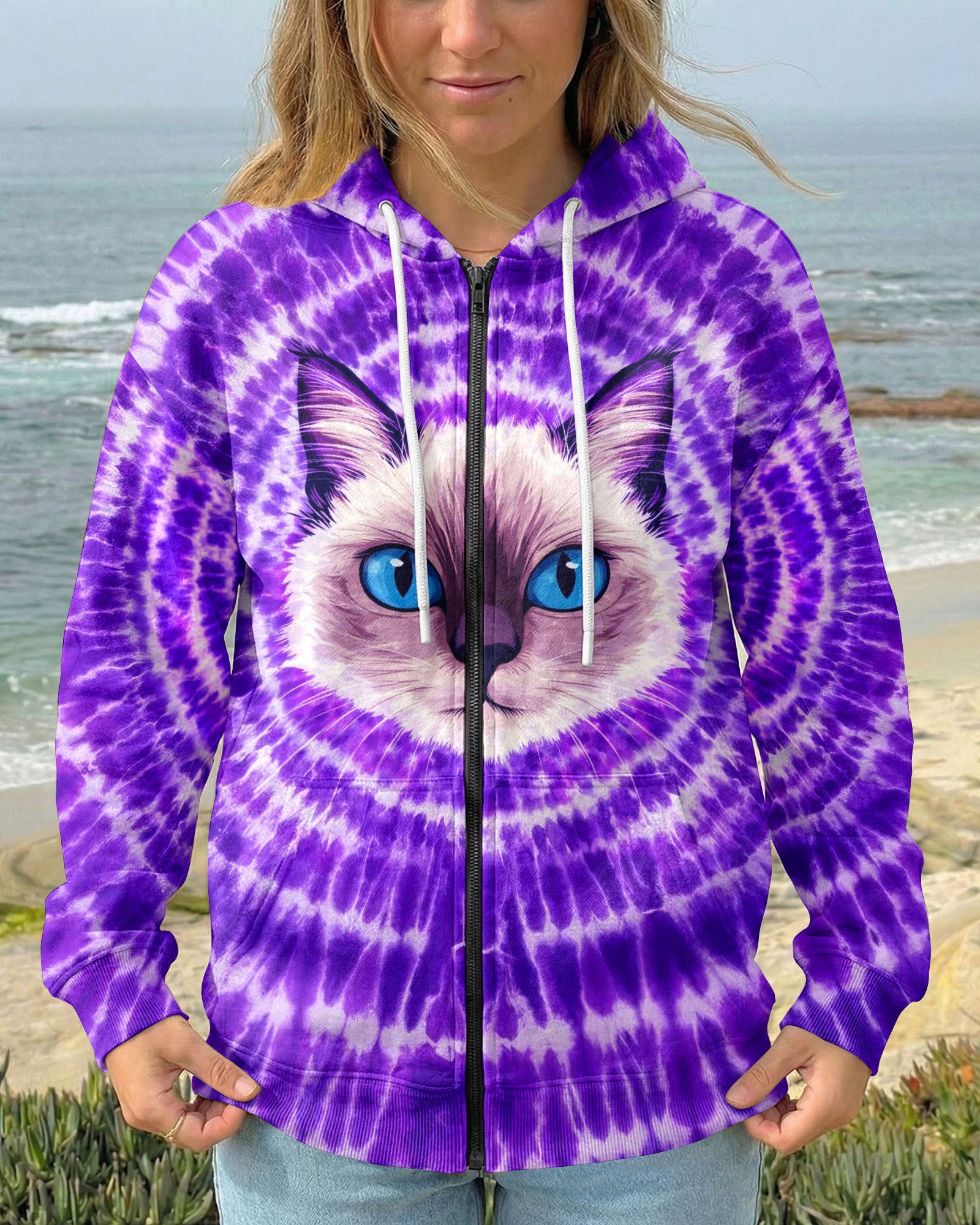 CAT FACE PURPLE SWIRL ALL OVER PRINT - TLTW0403263
