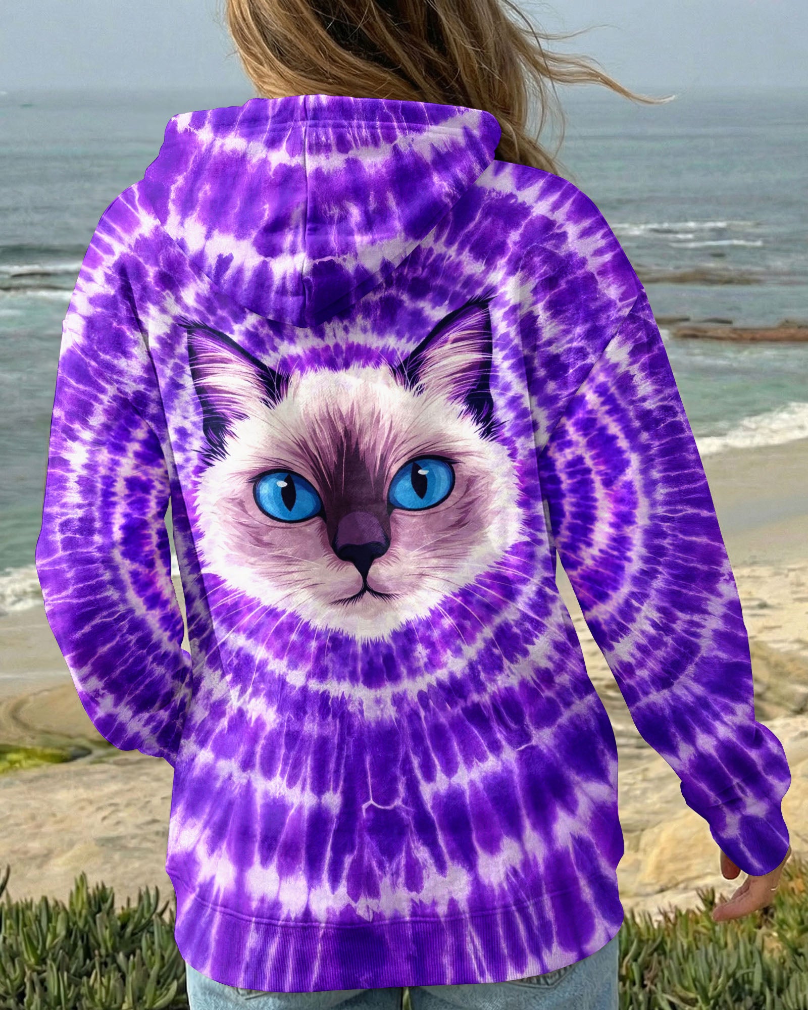 CAT FACE PURPLE SWIRL ALL OVER PRINT - TLTW0403263