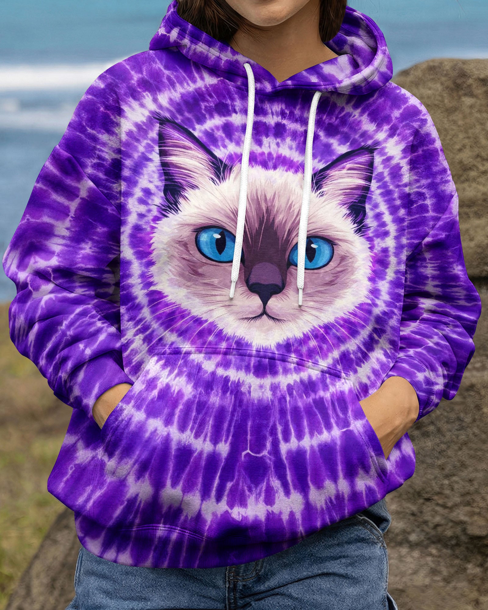 CAT FACE PURPLE SWIRL ALL OVER PRINT - TLTW0403263