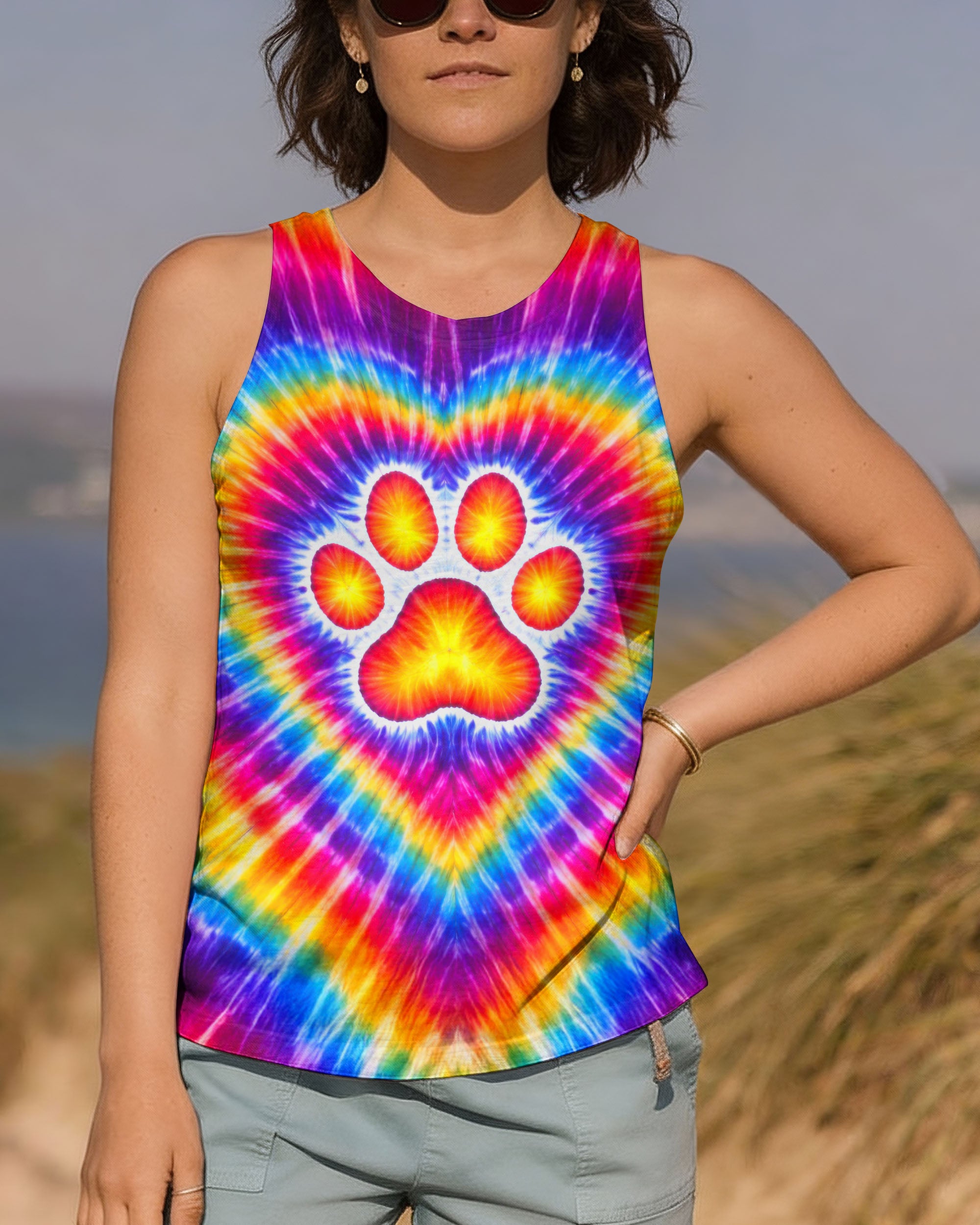 PAW PRINT HEART COLORFUL SWIRL ALL OVER PRINT  - TLTW0501261
