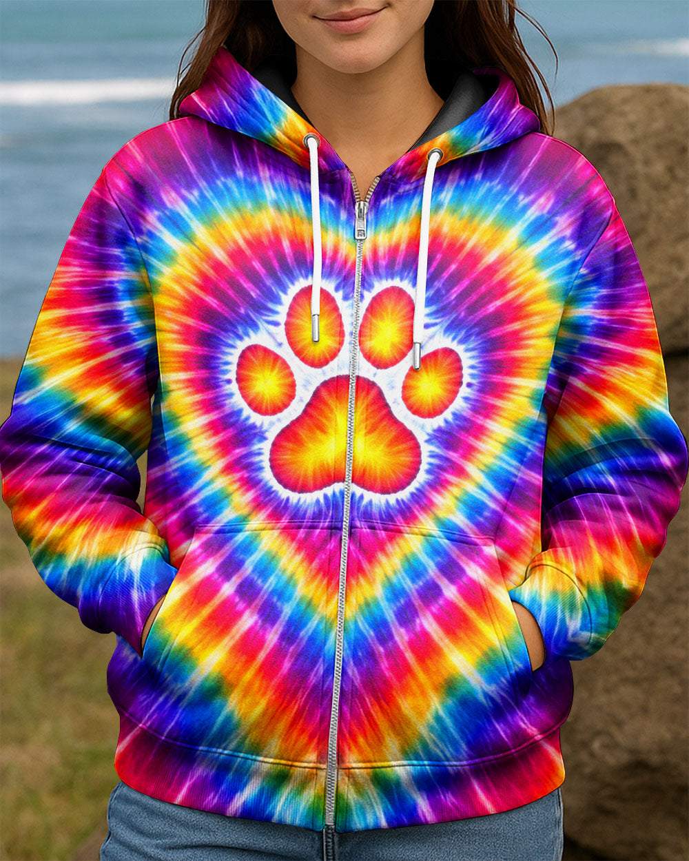 PAW PRINT HEART COLORFUL SWIRL ALL OVER PRINT  - TLTW0501261