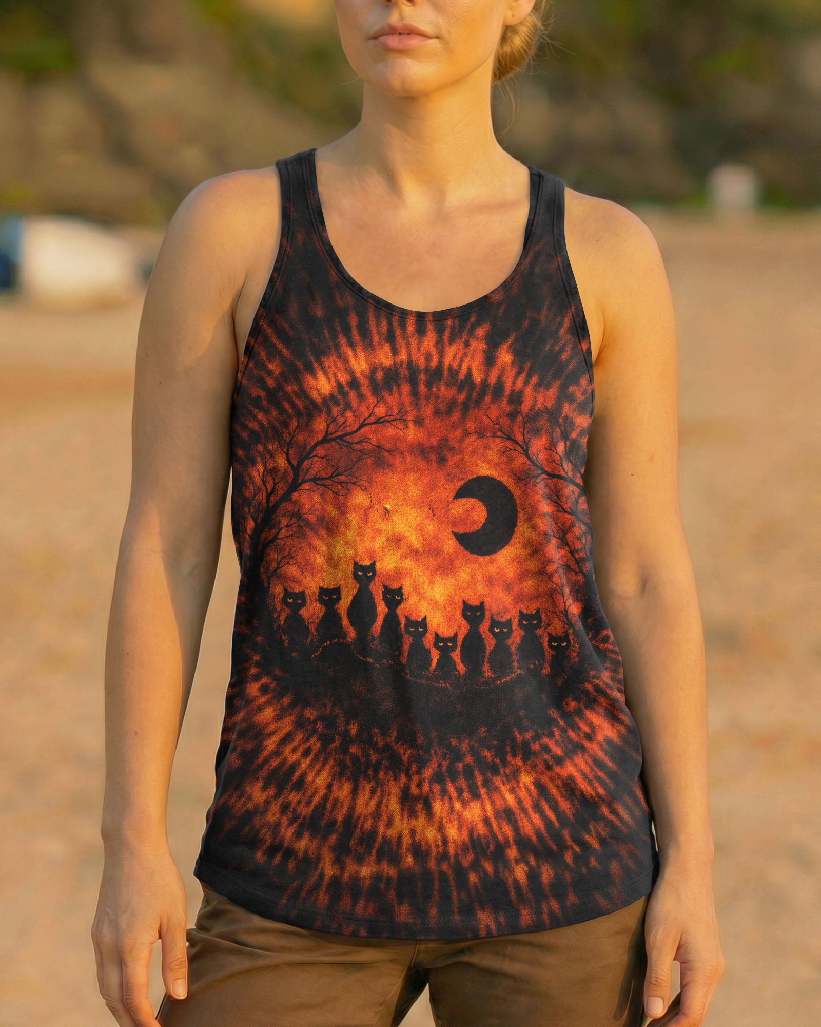 BLACK CAT ORANGE &  BLACK SWIRL ALL OVER PRINT  - TLTW0502262