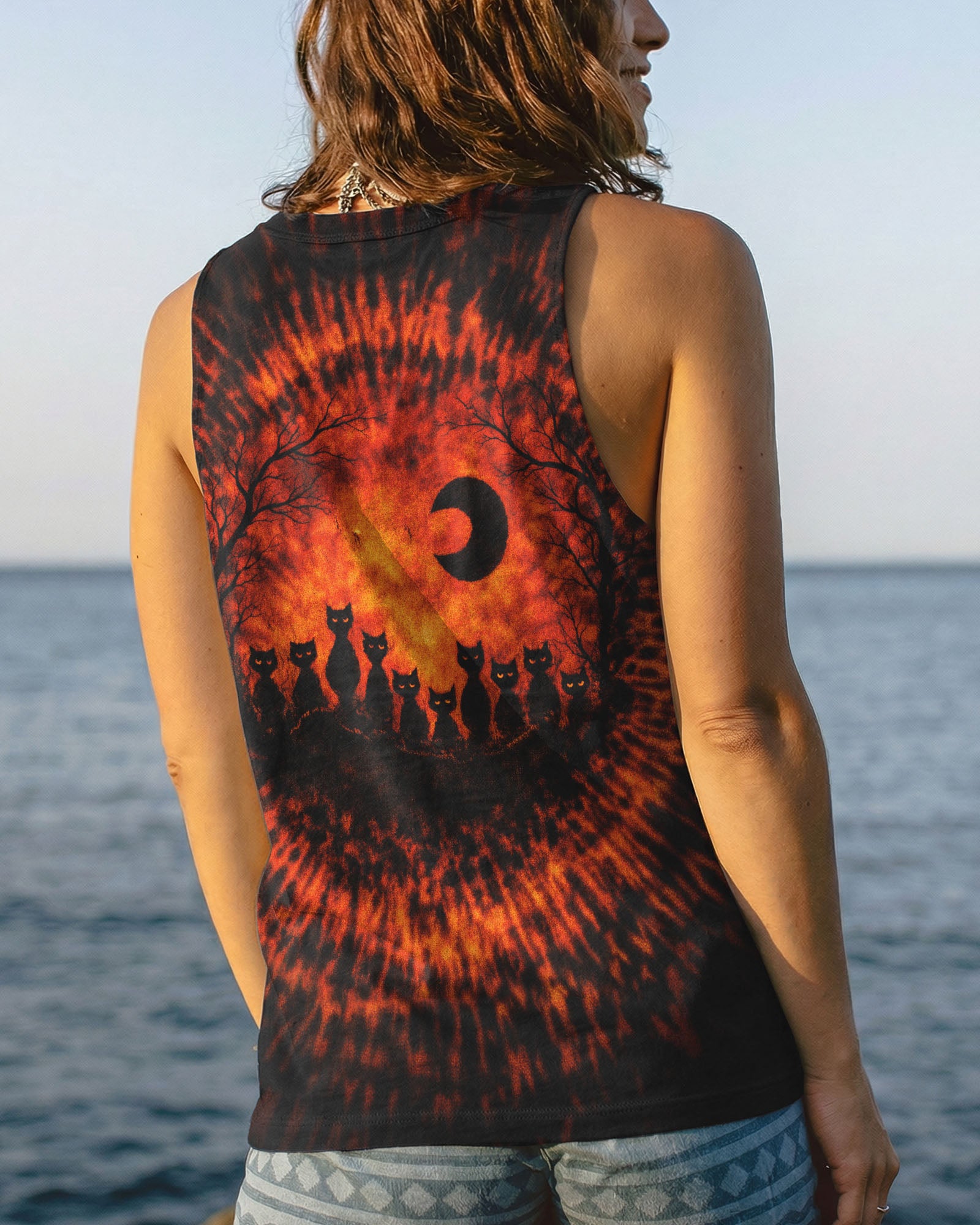 BLACK CAT ORANGE &  BLACK SWIRL ALL OVER PRINT  - TLTW0502262