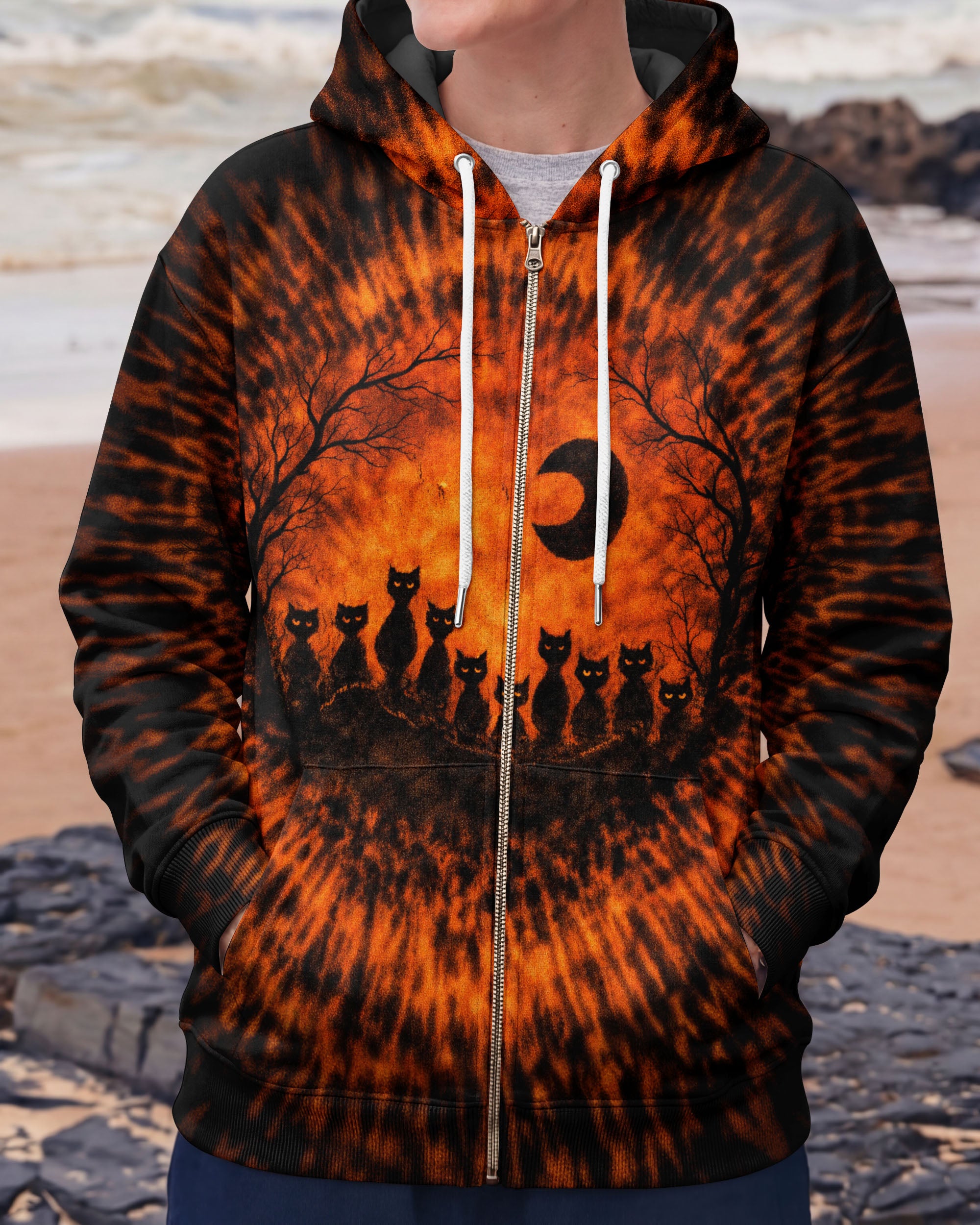 BLACK CAT ORANGE &  BLACK SWIRL ALL OVER PRINT  - TLTW0502262