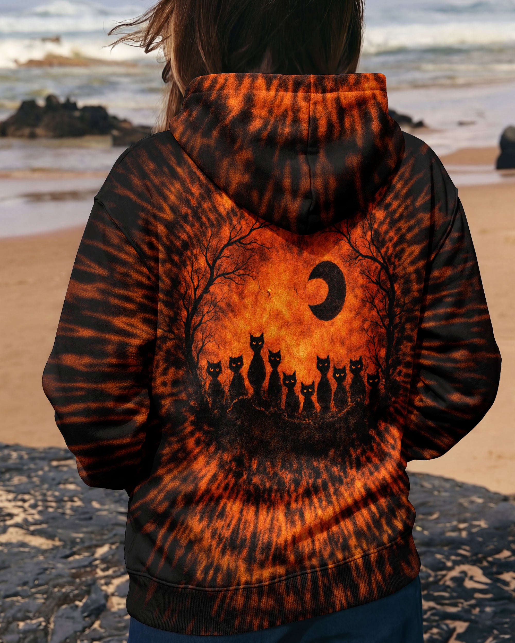 BLACK CAT ORANGE &  BLACK SWIRL ALL OVER PRINT  - TLTW0502262