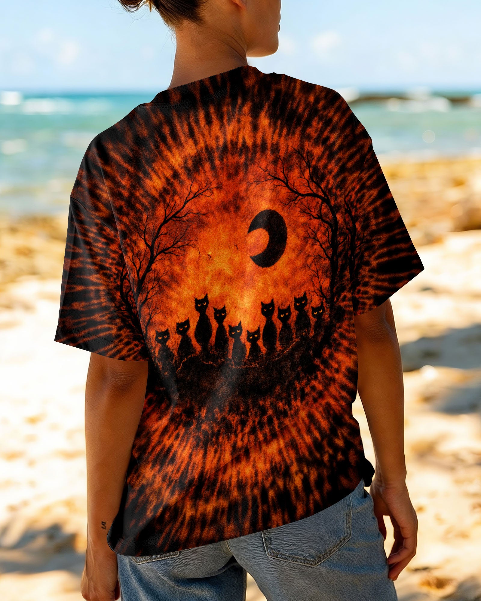 BLACK CAT ORANGE &  BLACK SWIRL ALL OVER PRINT  - TLTW0502262