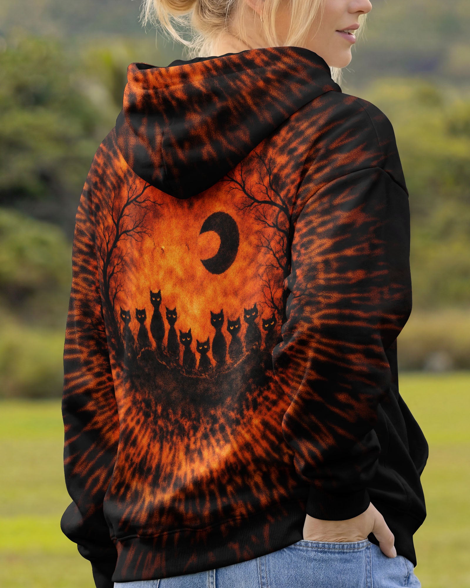 BLACK CAT ORANGE &  BLACK SWIRL ALL OVER PRINT  - TLTW0502262