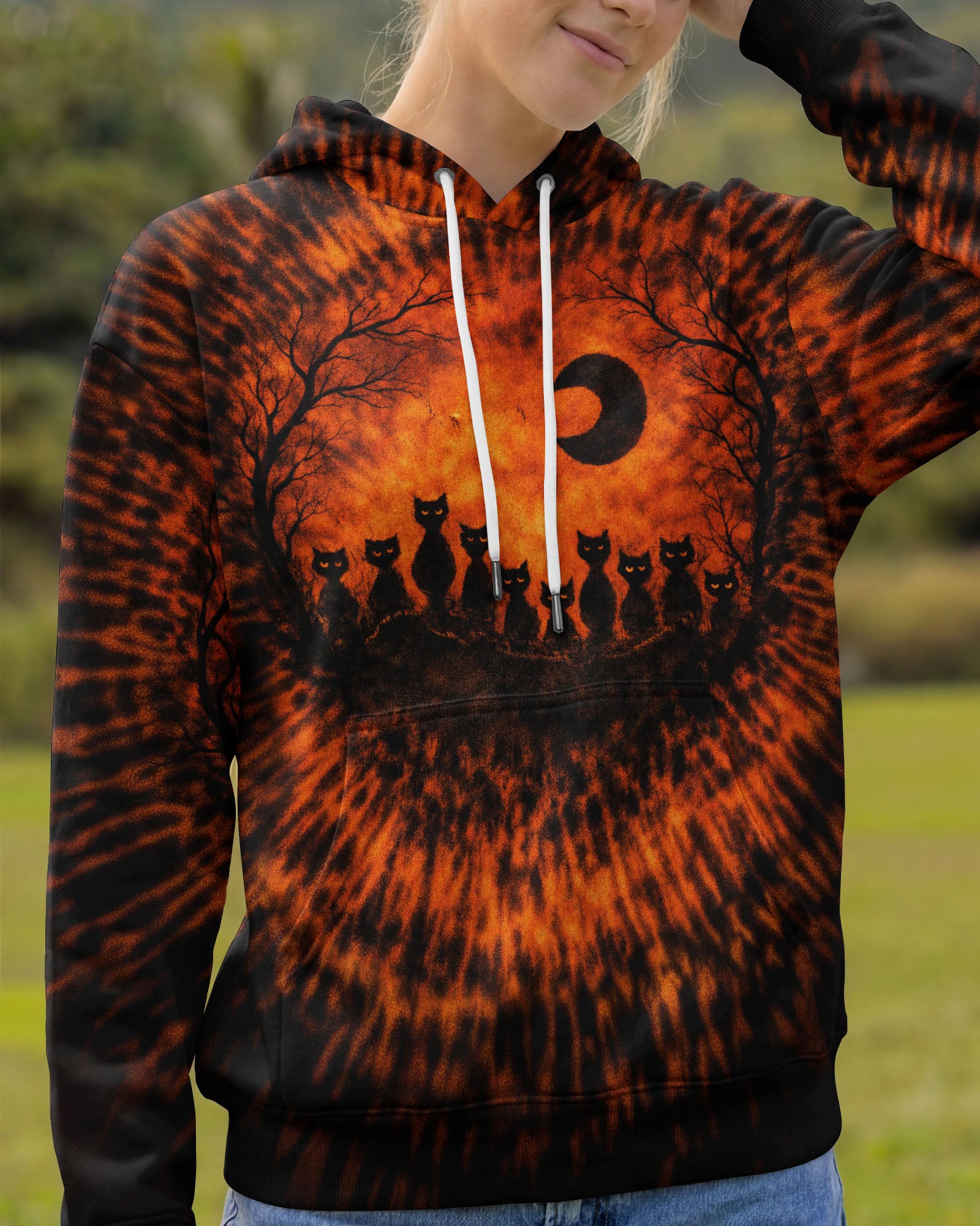 BLACK CAT ORANGE &  BLACK SWIRL ALL OVER PRINT  - TLTW0502262