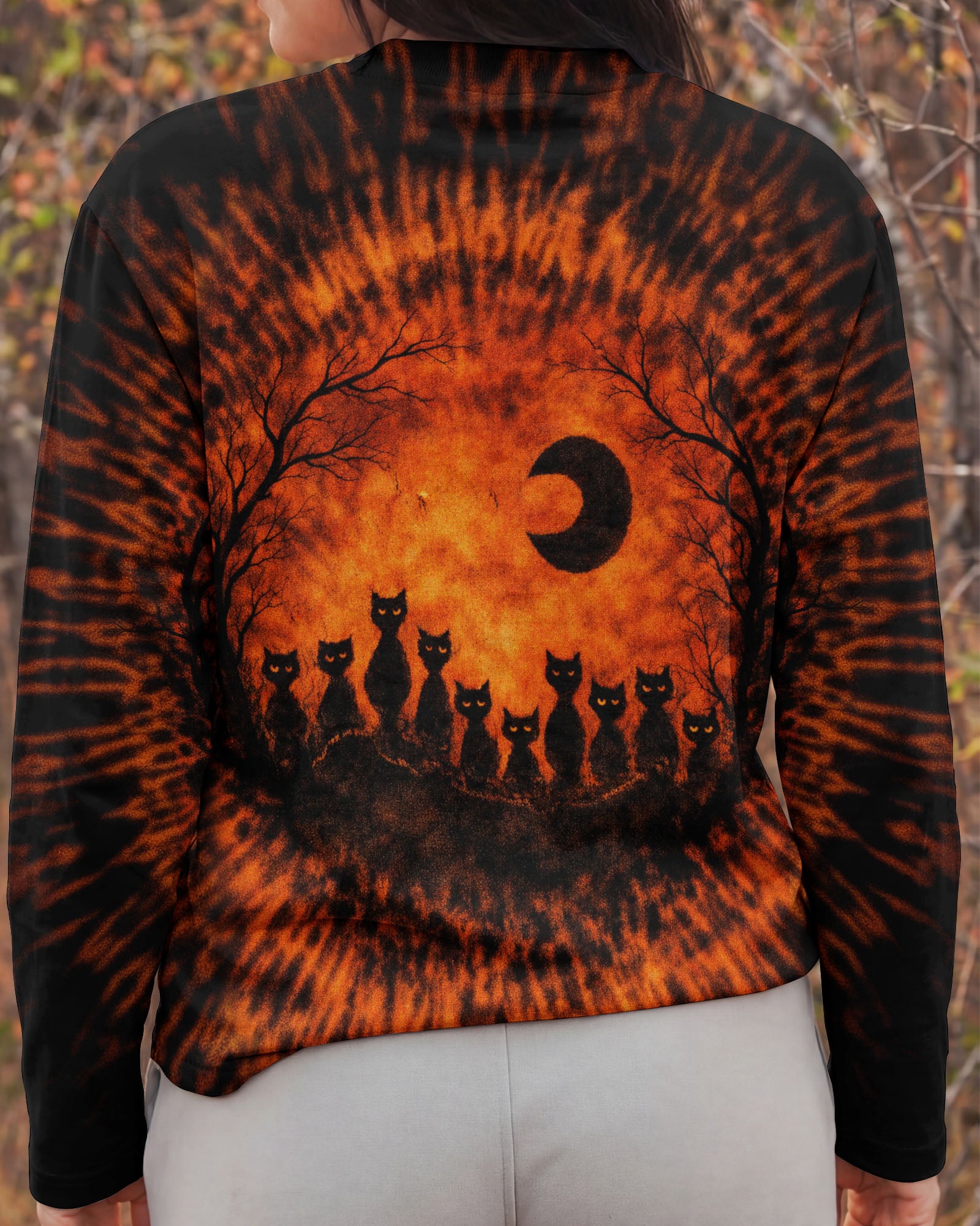 BLACK CAT ORANGE &  BLACK SWIRL ALL OVER PRINT  - TLTW0502262
