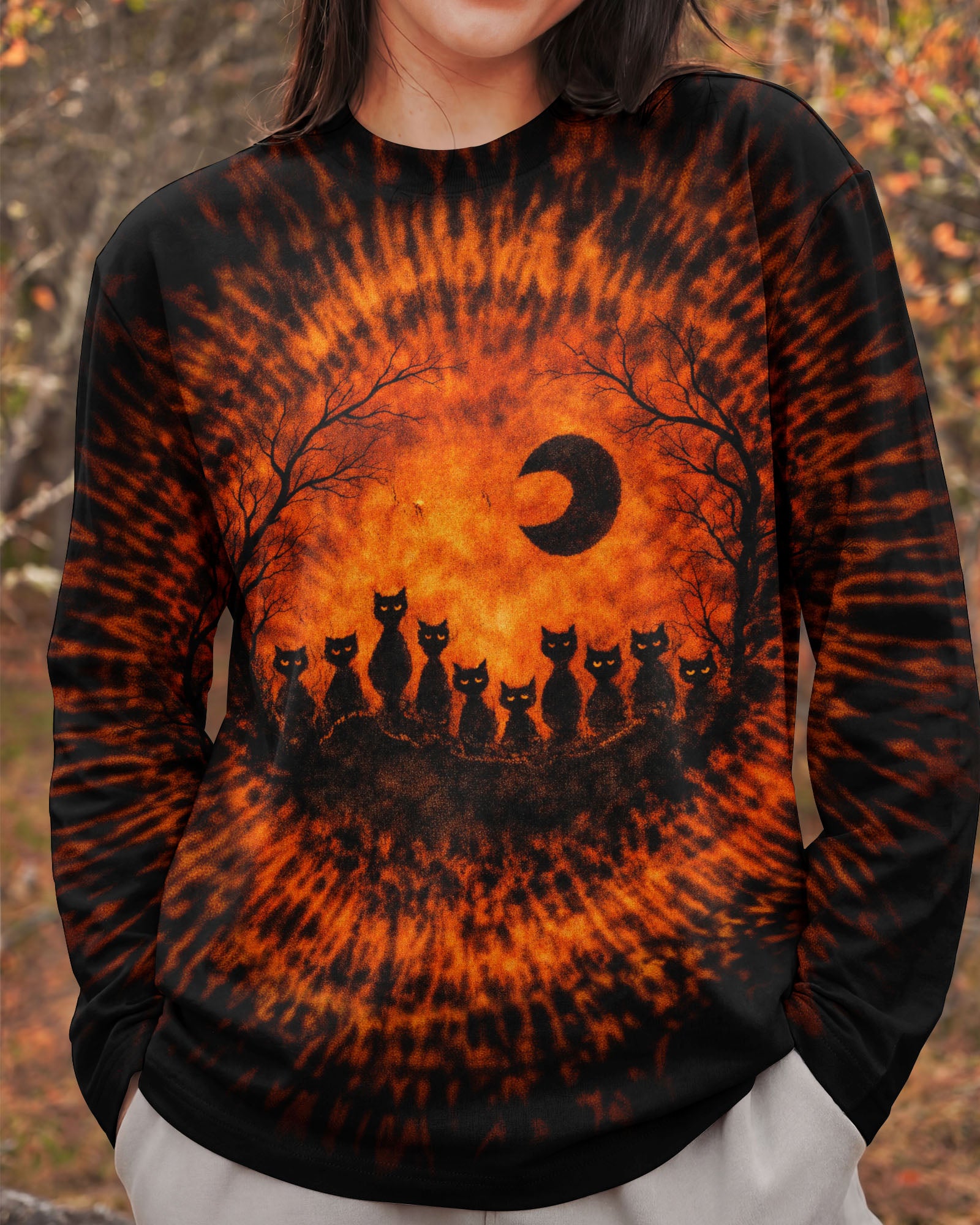 BLACK CAT ORANGE &  BLACK SWIRL ALL OVER PRINT  - TLTW0502262