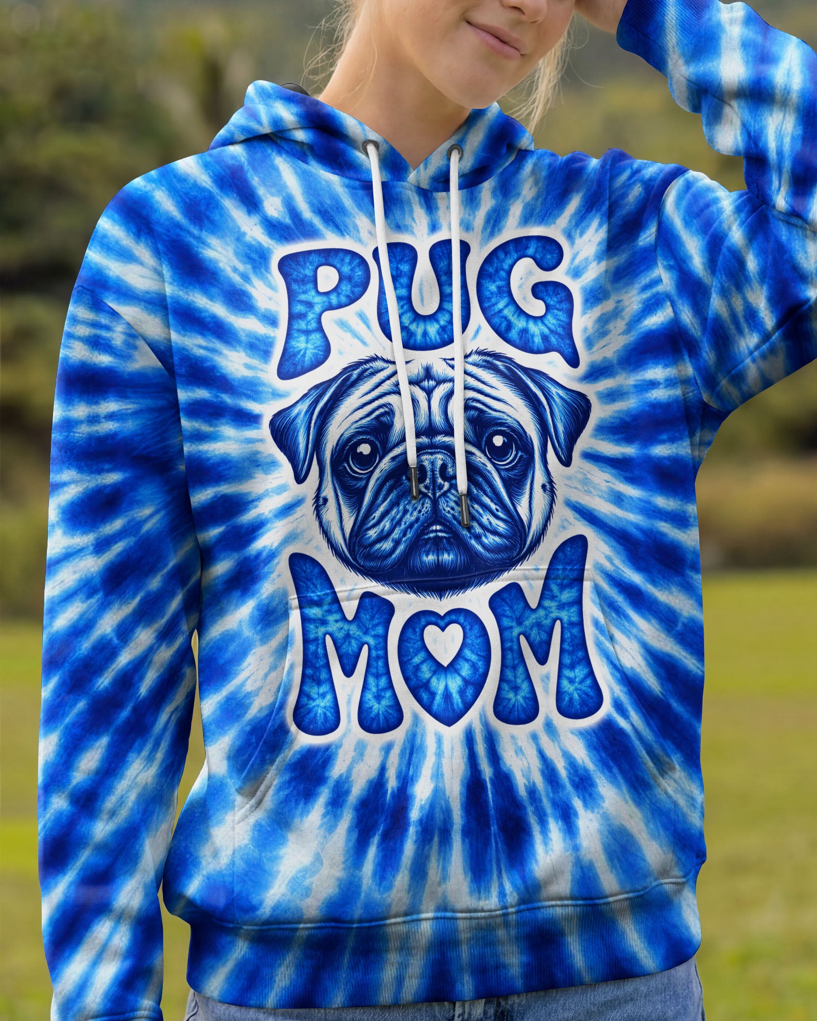 PUG MOM DOG BLUE SWIRL ALL OVER PRINT - TLTW0503262
