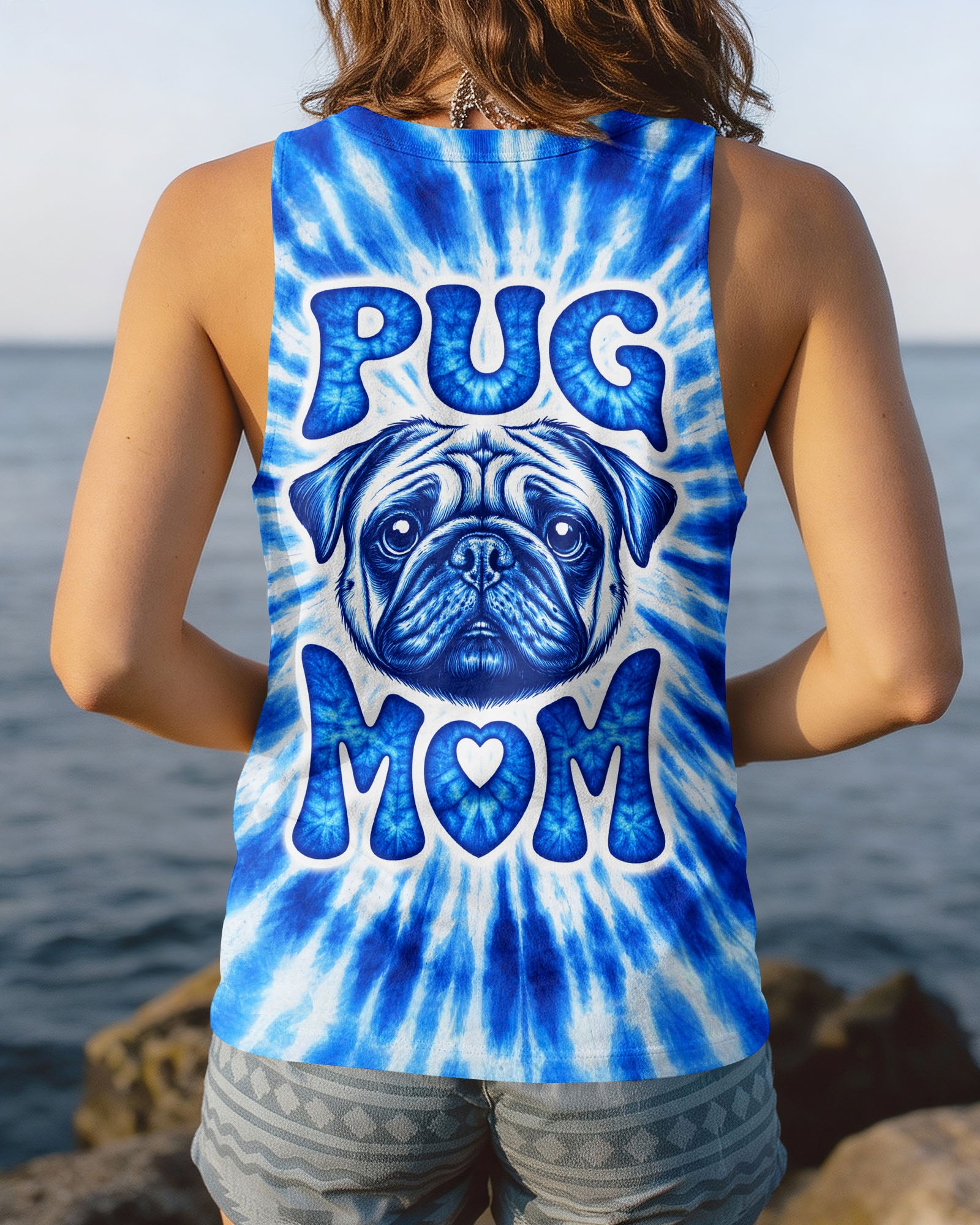 PUG MOM DOG BLUE SWIRL ALL OVER PRINT - TLTW0503262