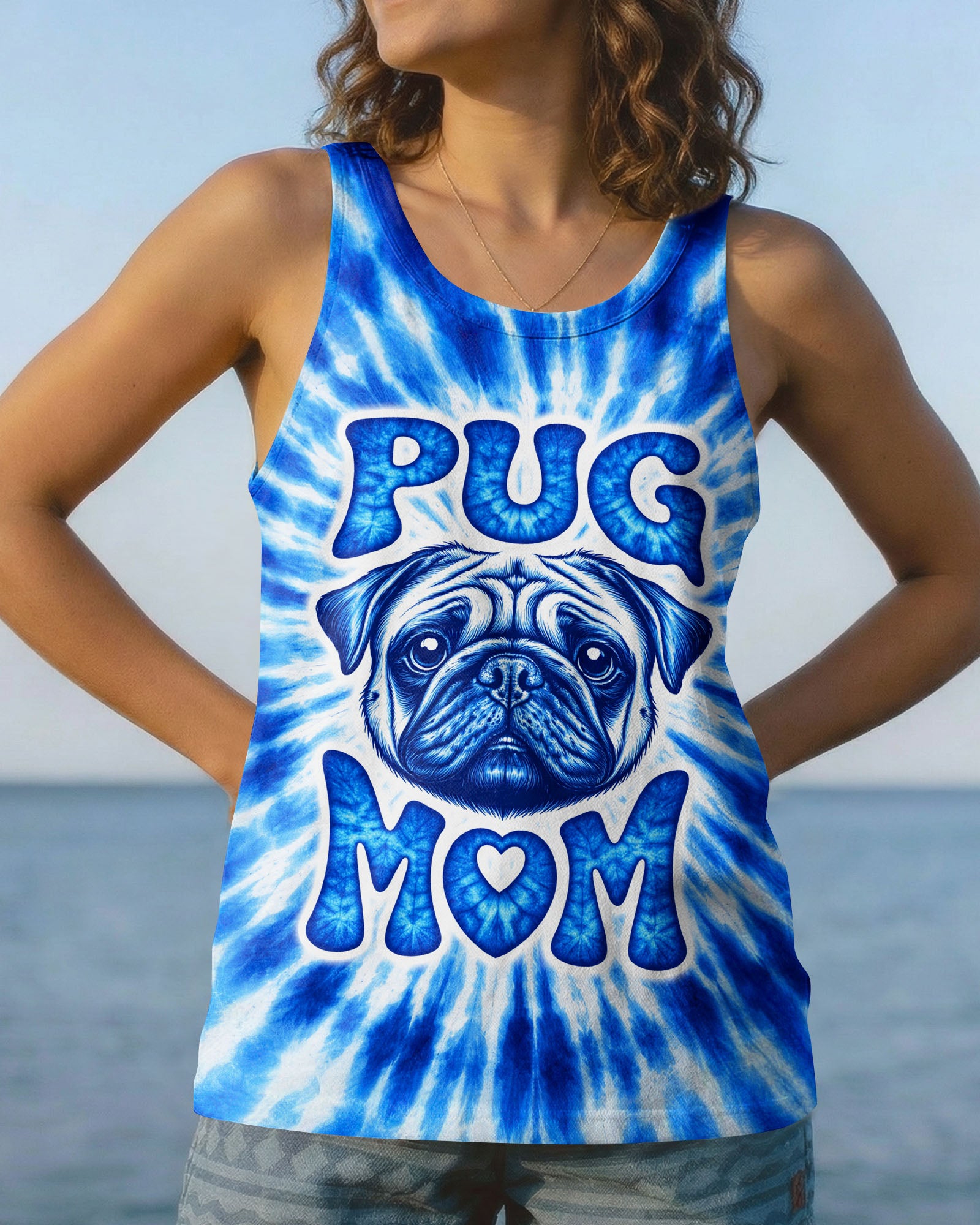 PUG MOM DOG BLUE SWIRL ALL OVER PRINT - TLTW0503262