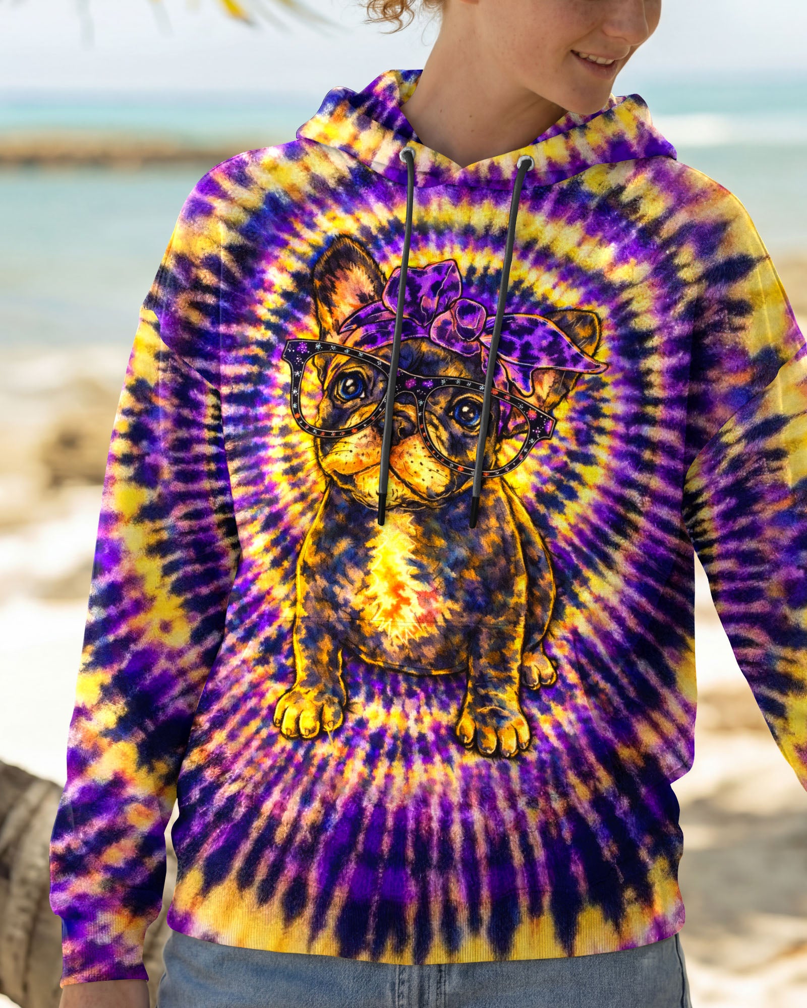 FRENCH BULLDOG PURPLE & YELLOW SWIRL ALL OVER PRINT - TLTW1103263